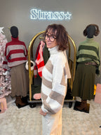 Pull Olive Col Roulé Rayé Beige