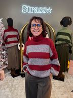 Pull Olive Col Roulé Rayé Bordeaux