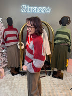 Pull Olive Col Roulé Rayé Bordeaux