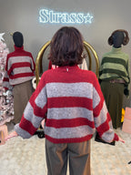 Pull Olive Col Roulé Rayé Bordeaux