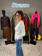 Pull Cache Coeur Chaussette Écru