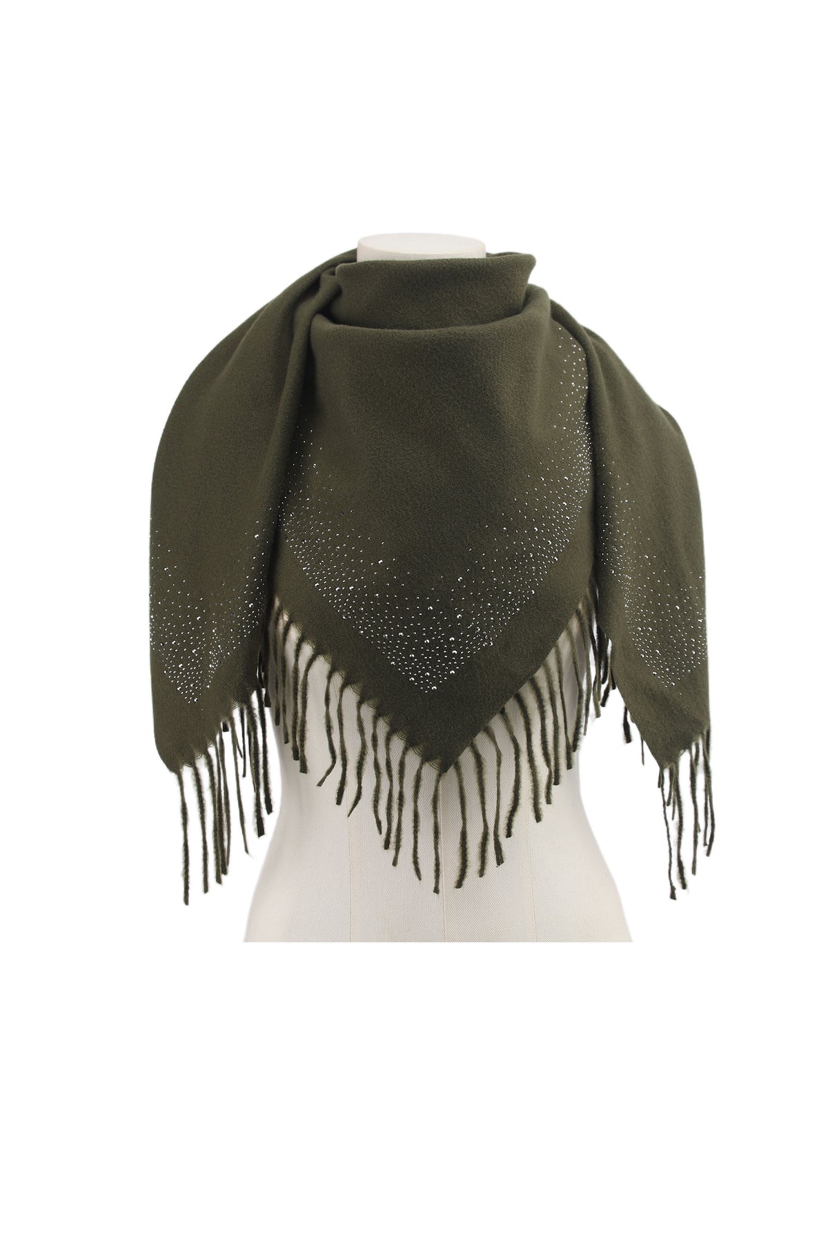 Écharpe strass et franges kaki