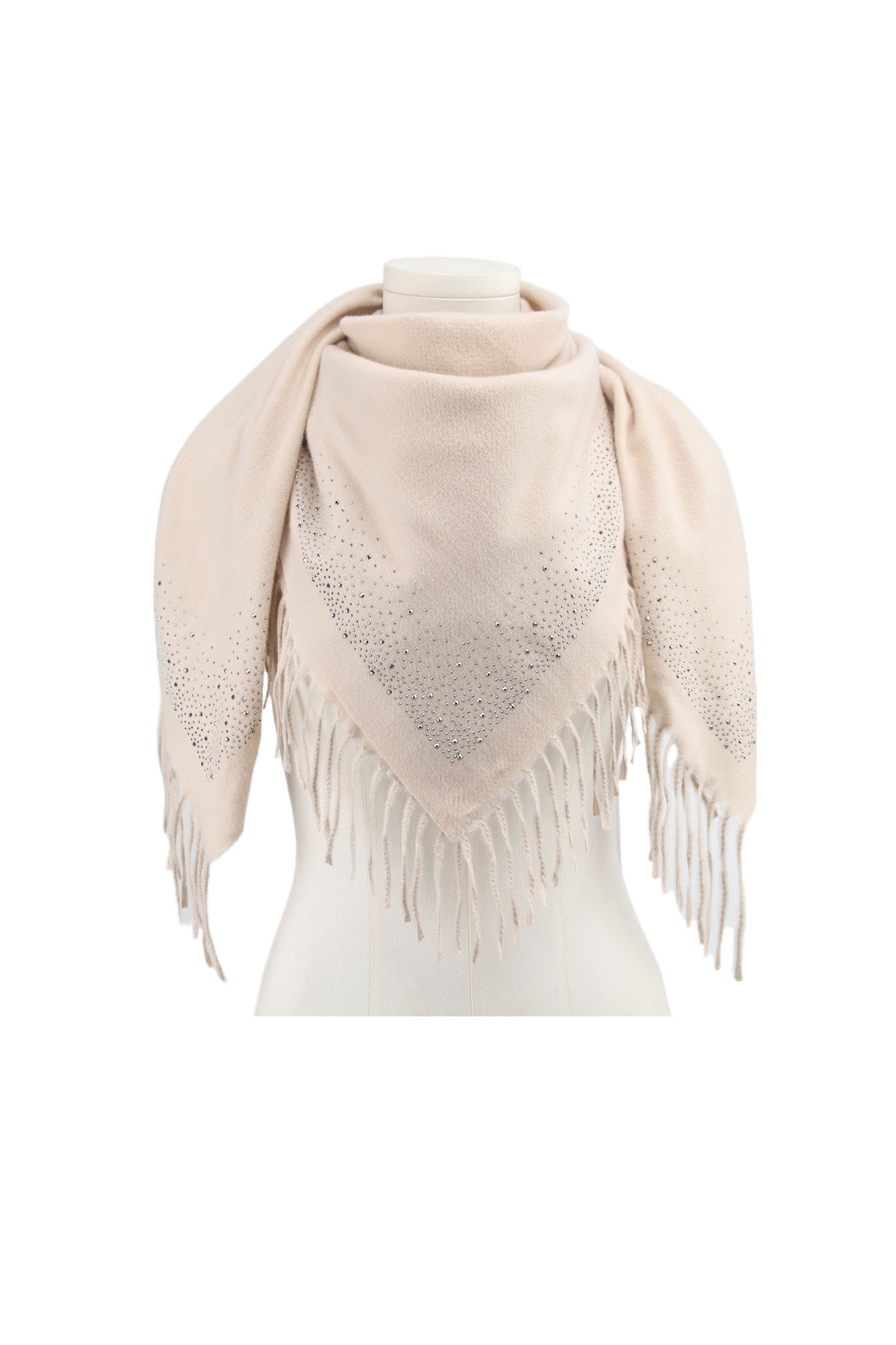 Écharpe strass et franges beige