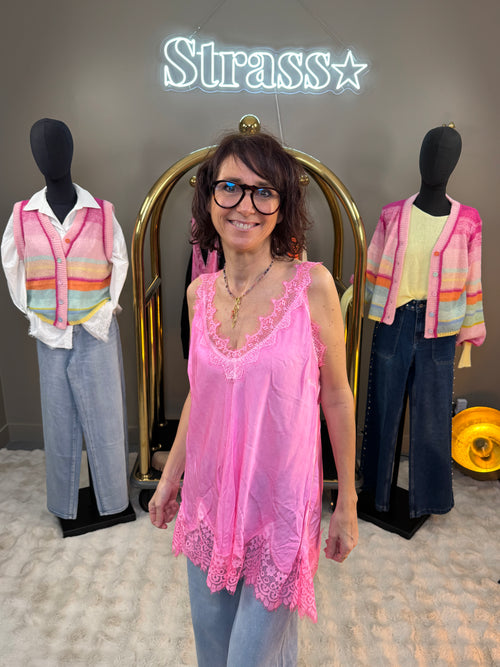 Débardeur dentelle Fluo Rose