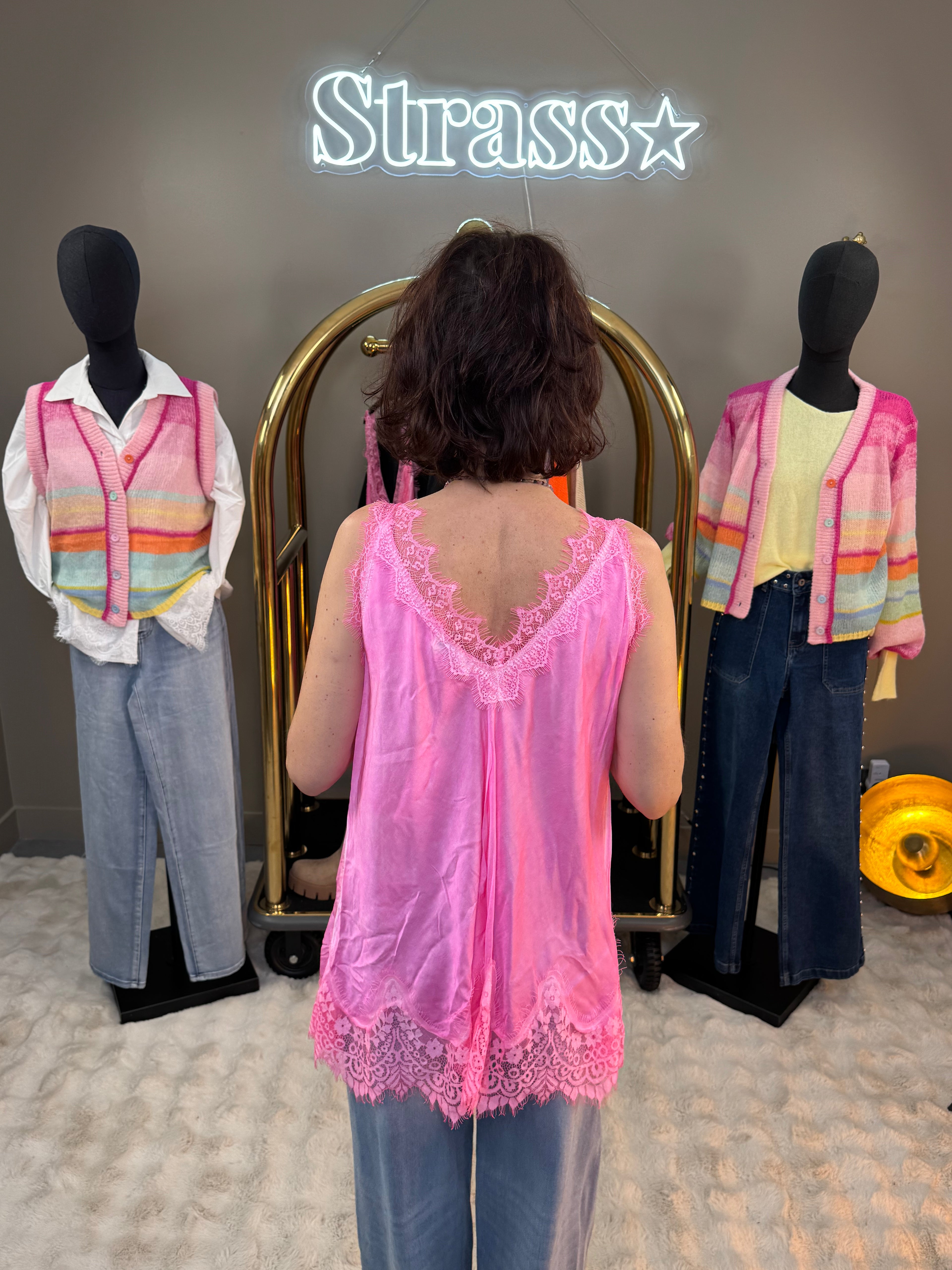 Débardeur dentelle Fluo Rose