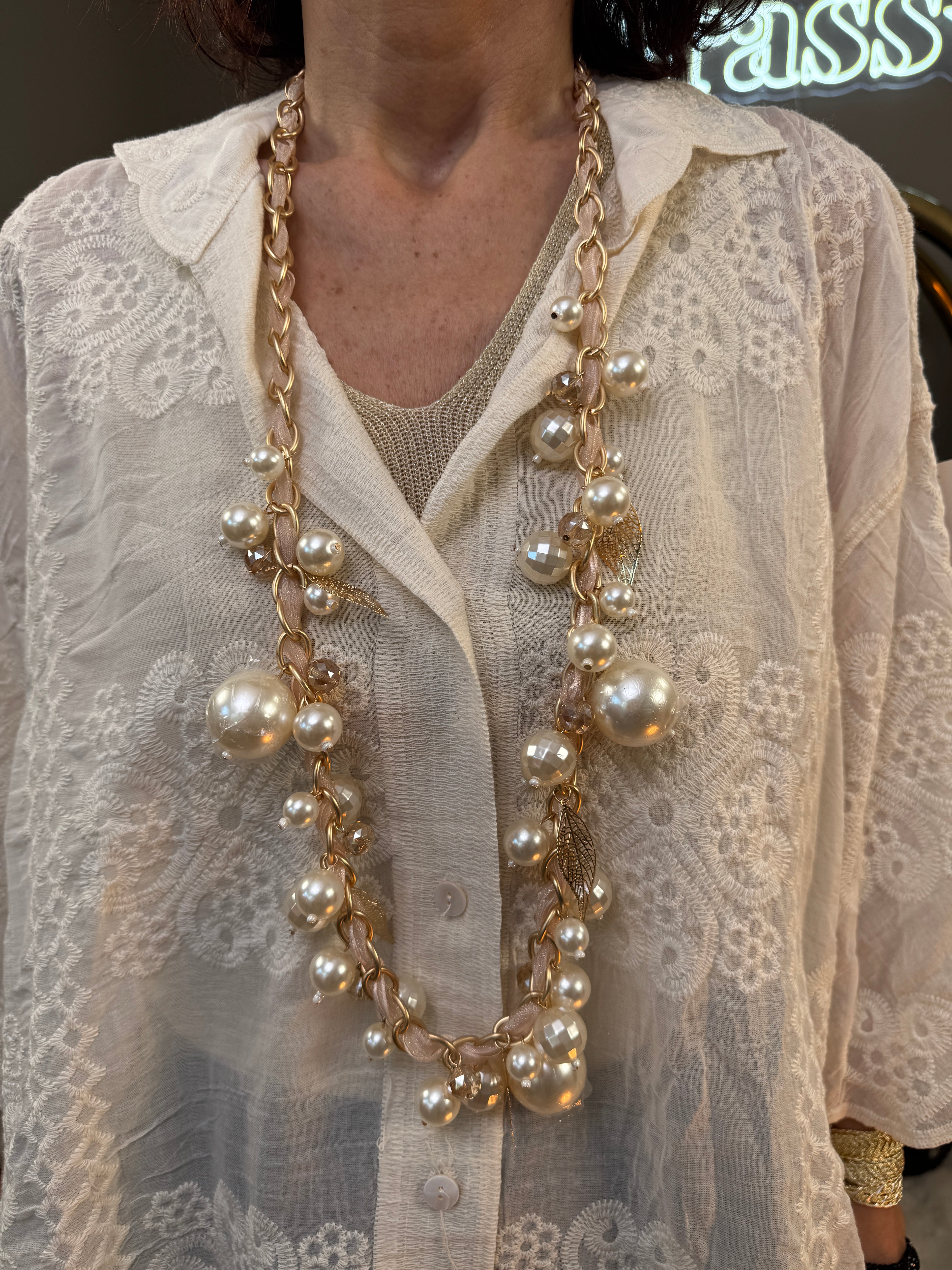 Sautoir Perles Feuilles