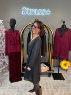 Robe Plissée Scintillante Argent