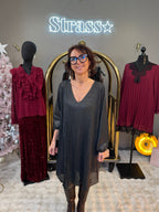 Robe Plissée Scintillante Argent