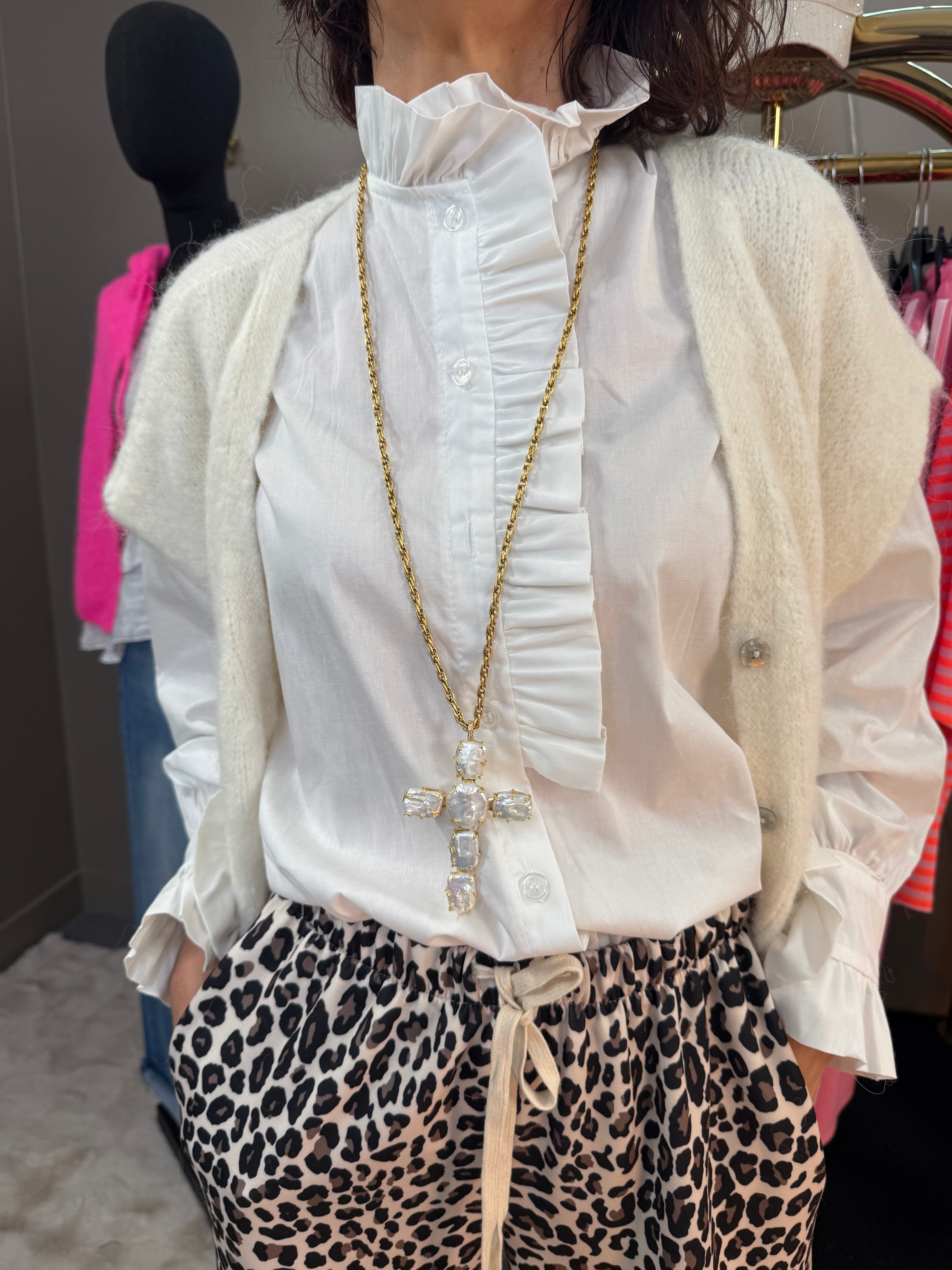 Sautoir croix Nacré Perles d’eau douce