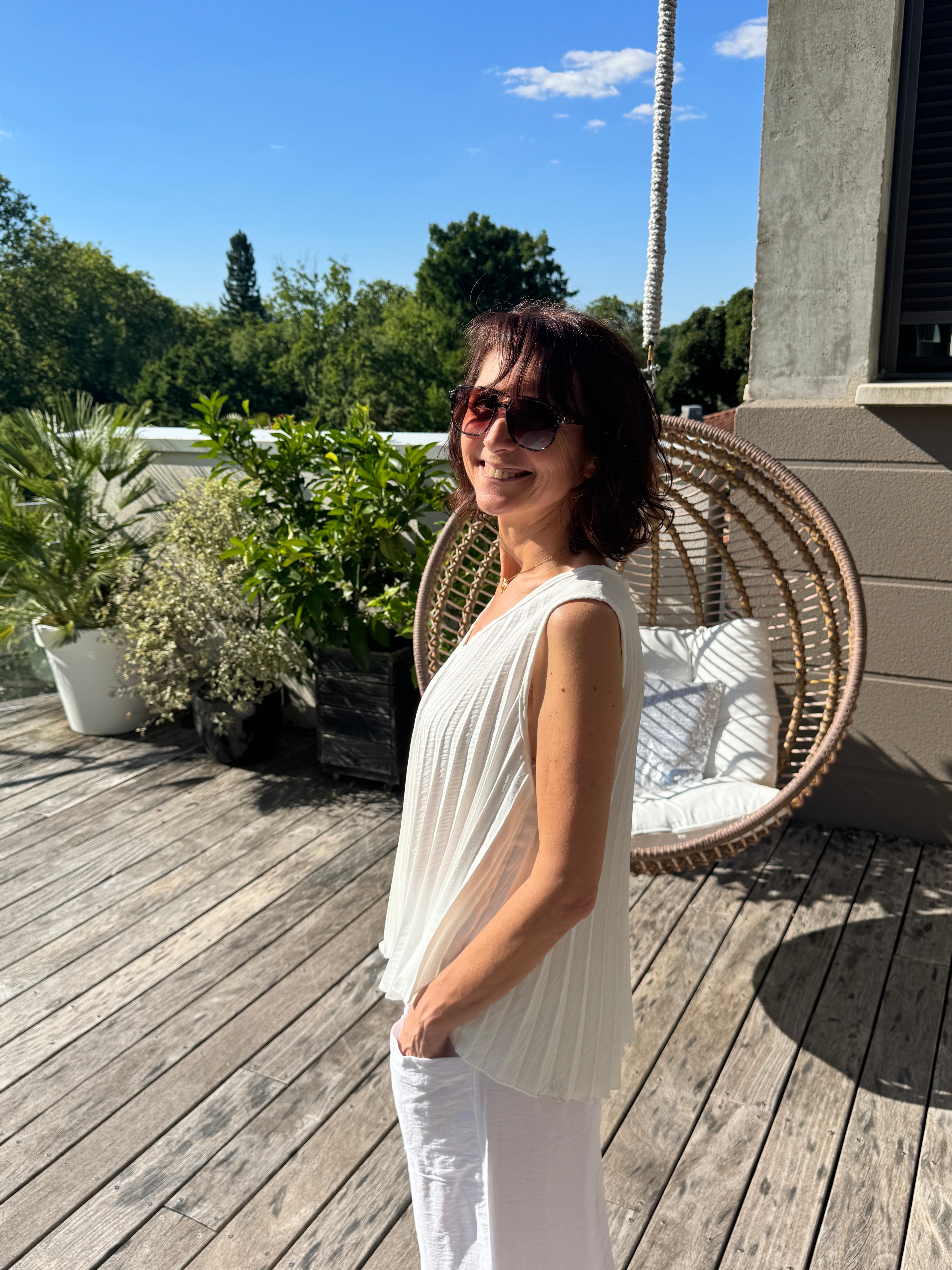 Débardeur Plissé Blanc