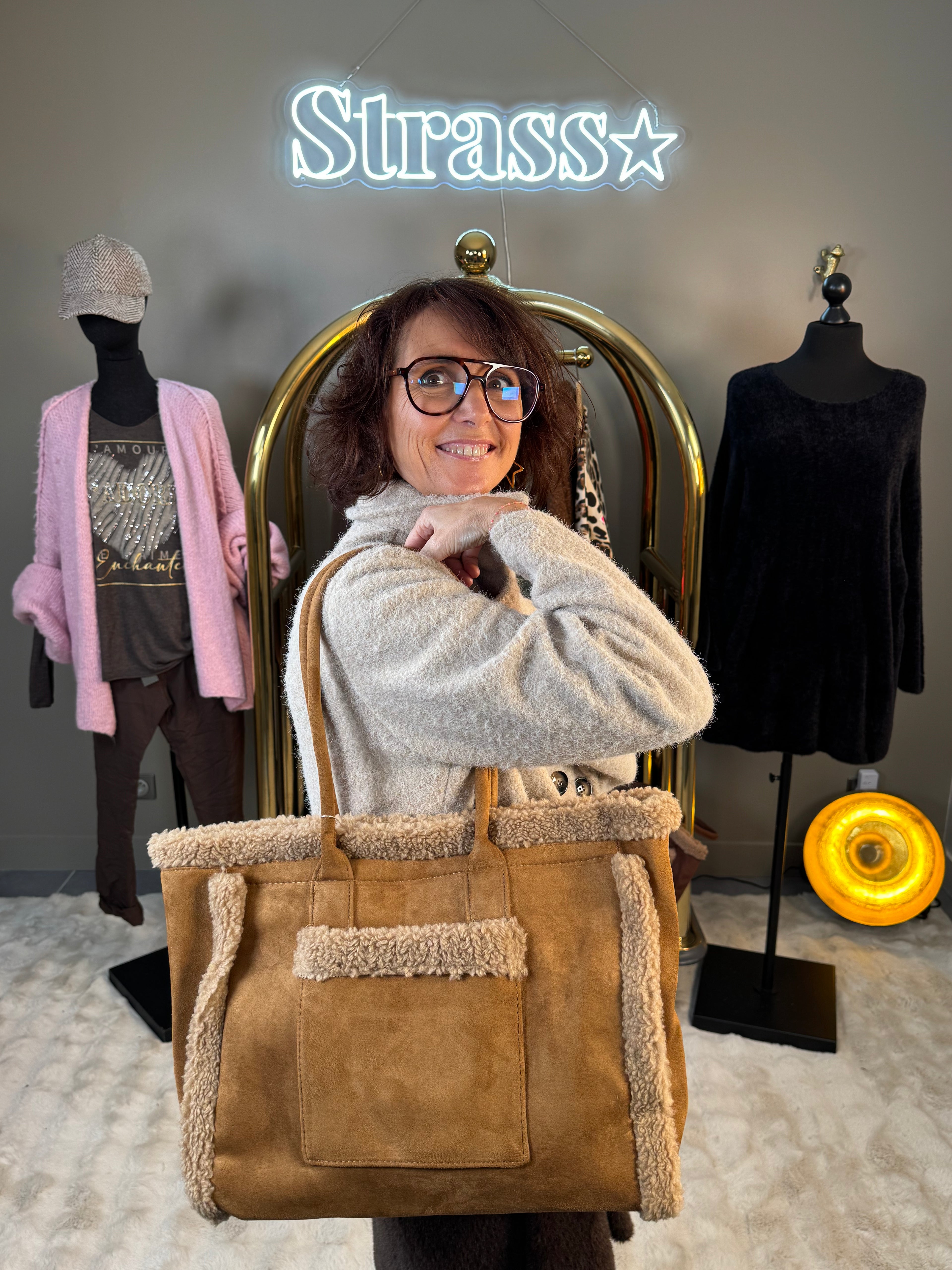 Sac Cabas Mouton Retourné Camel