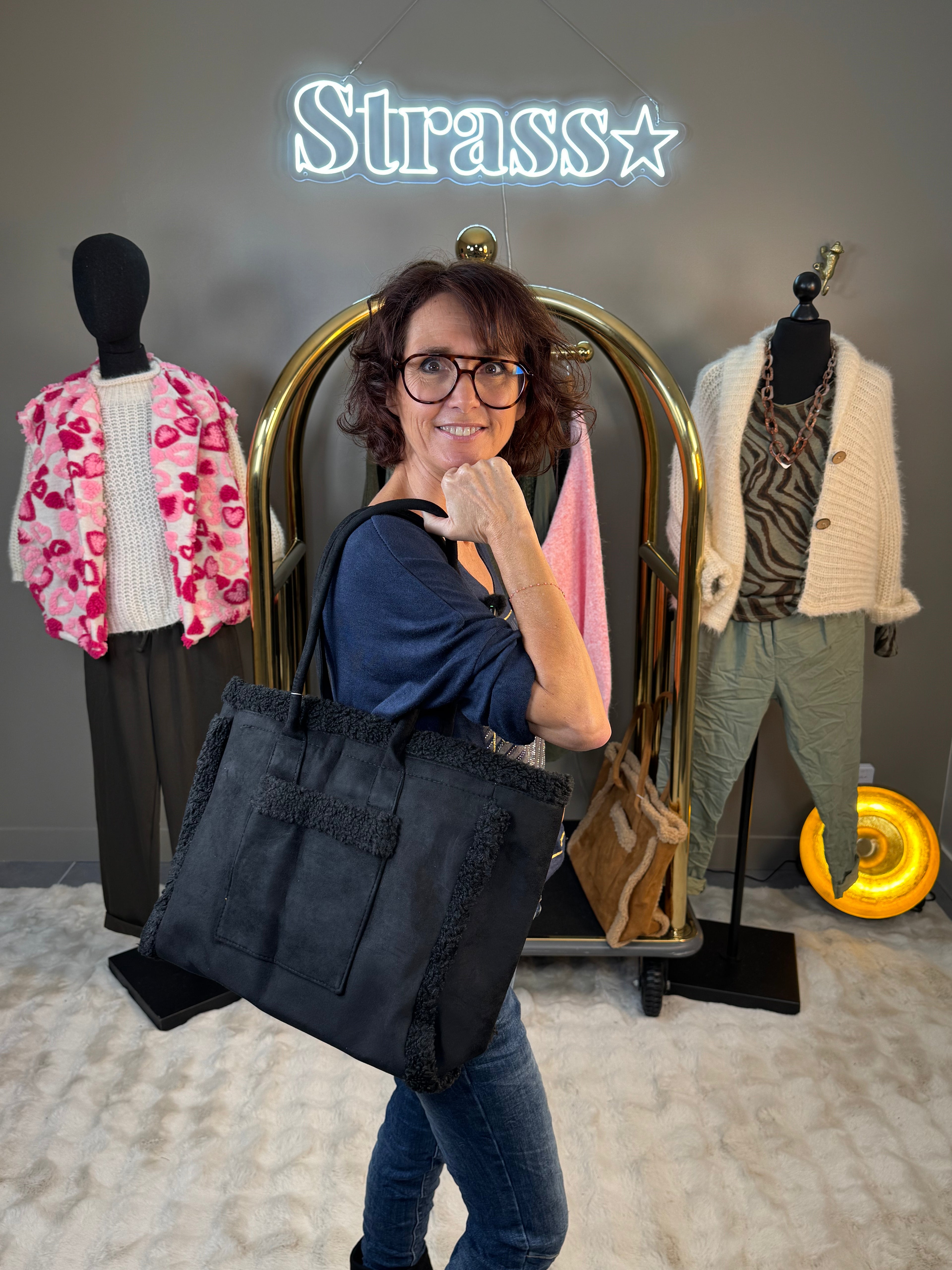 Sac Cabas Mouton Retourné Noir