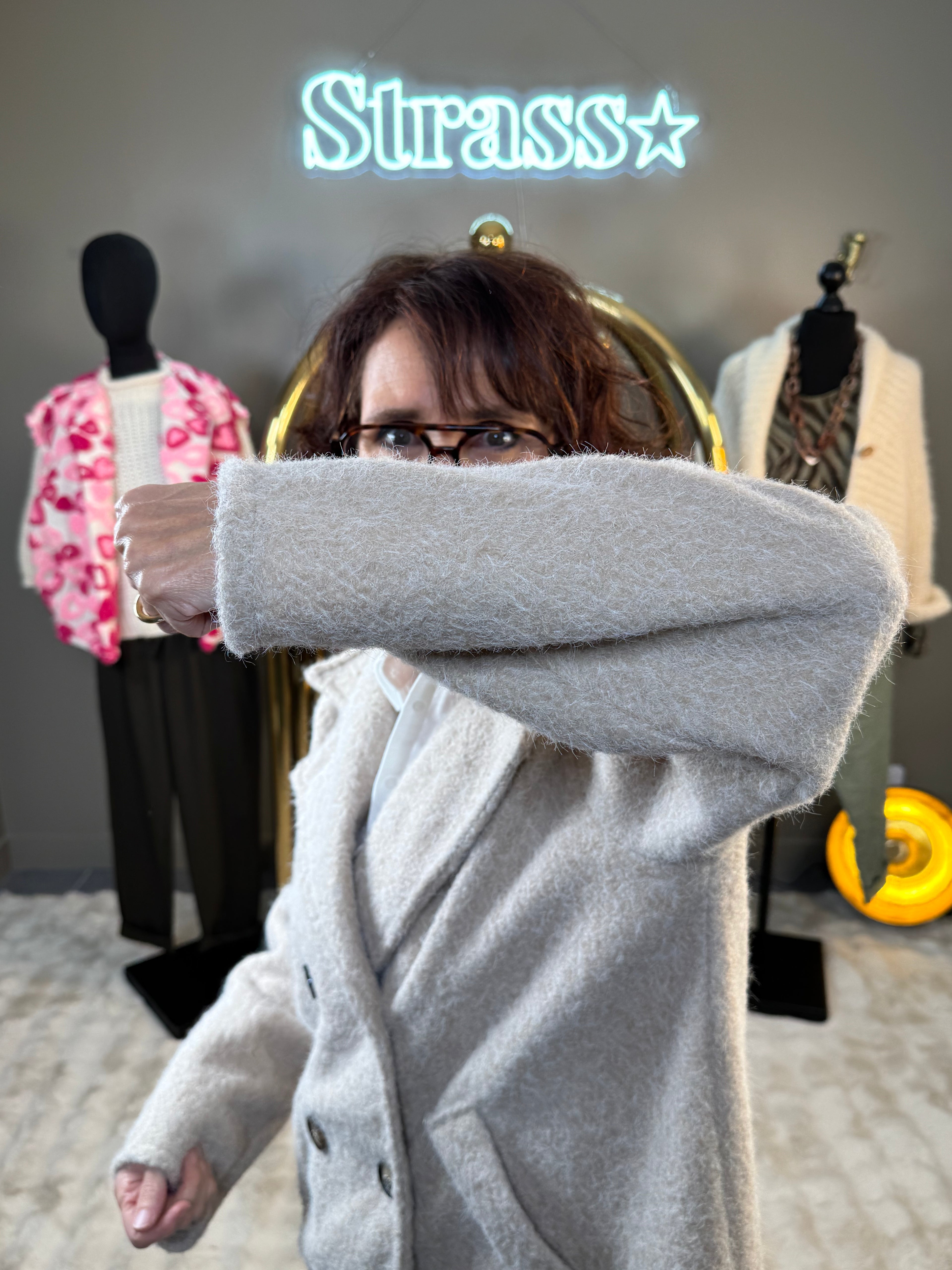 Veste 4 Boutons Laine Rase Beige