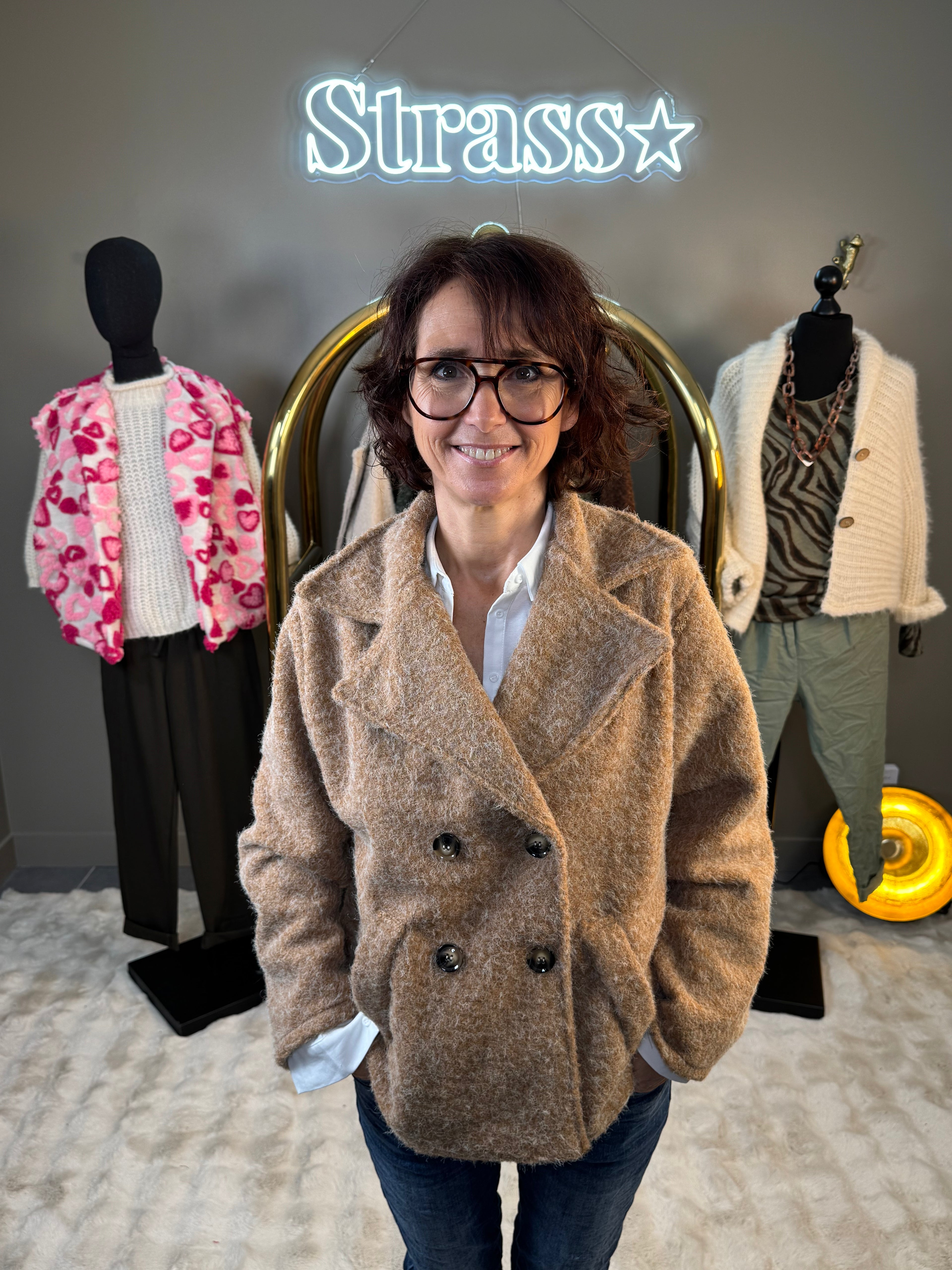 Veste 4 Boutons Laine Rase Camel