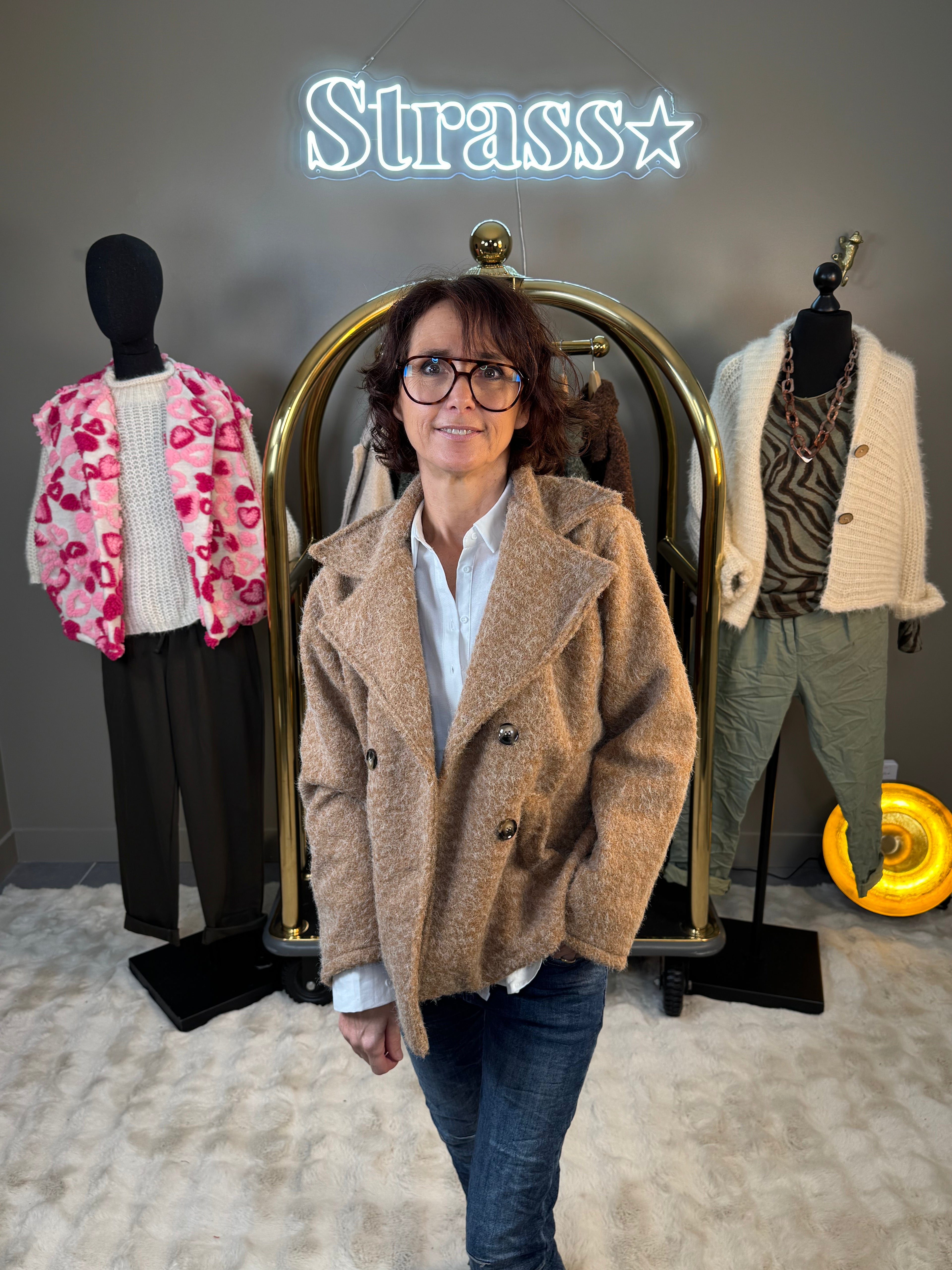 Veste 4 Boutons Laine Rase Camel