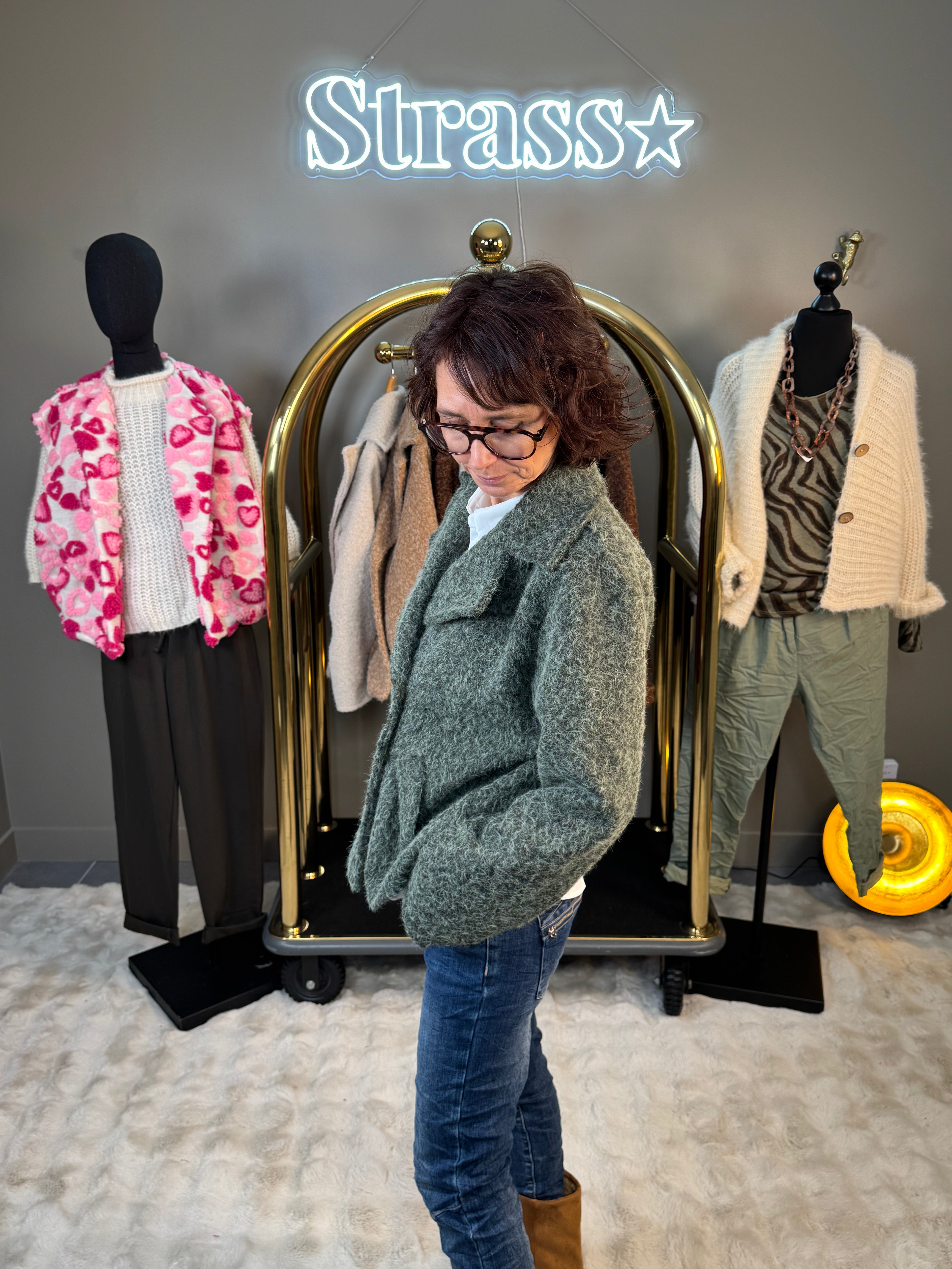 Veste 4 Boutons Laine Rase Kaki