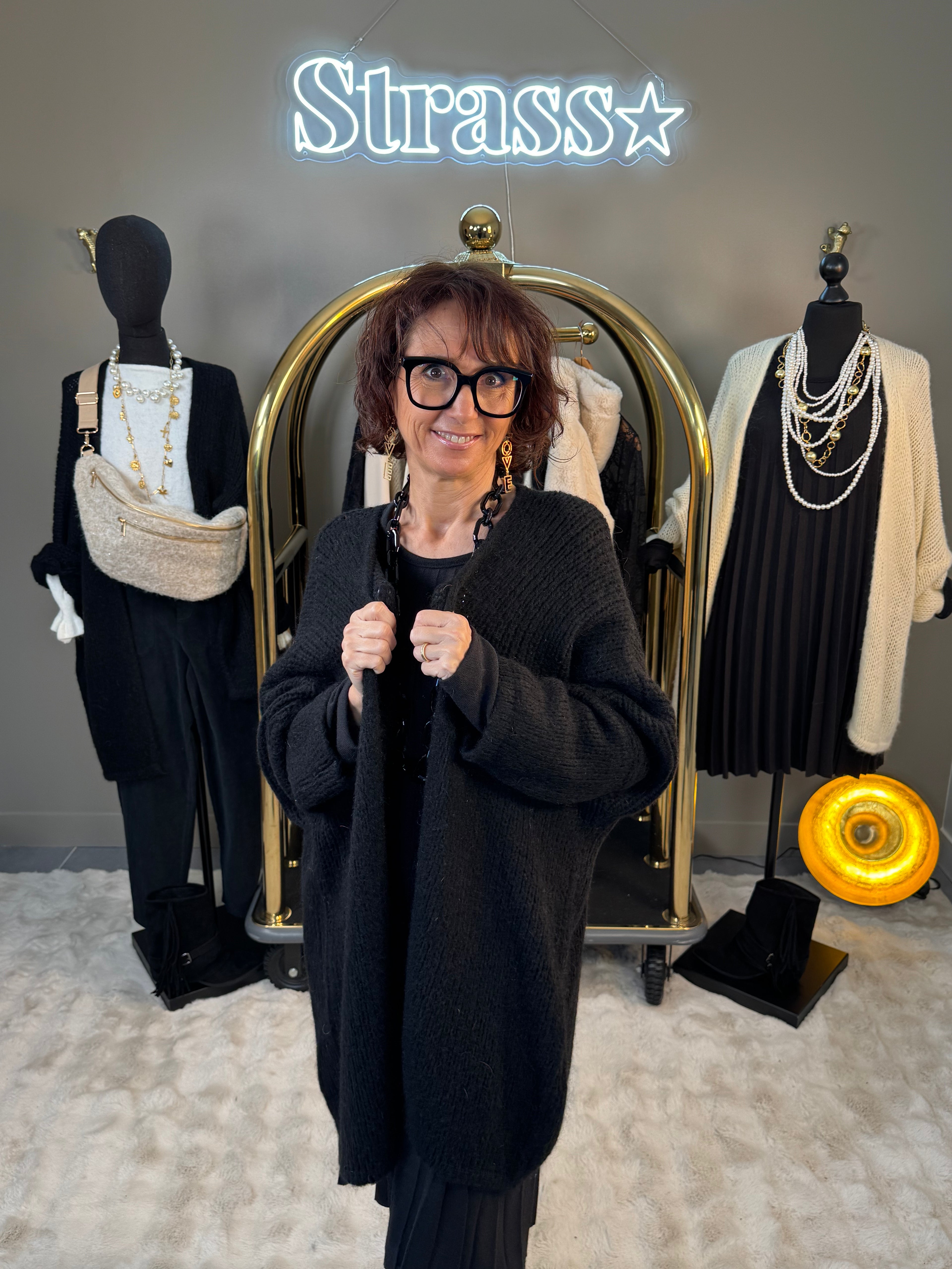 Gilet Bernadette Mi Long Noir