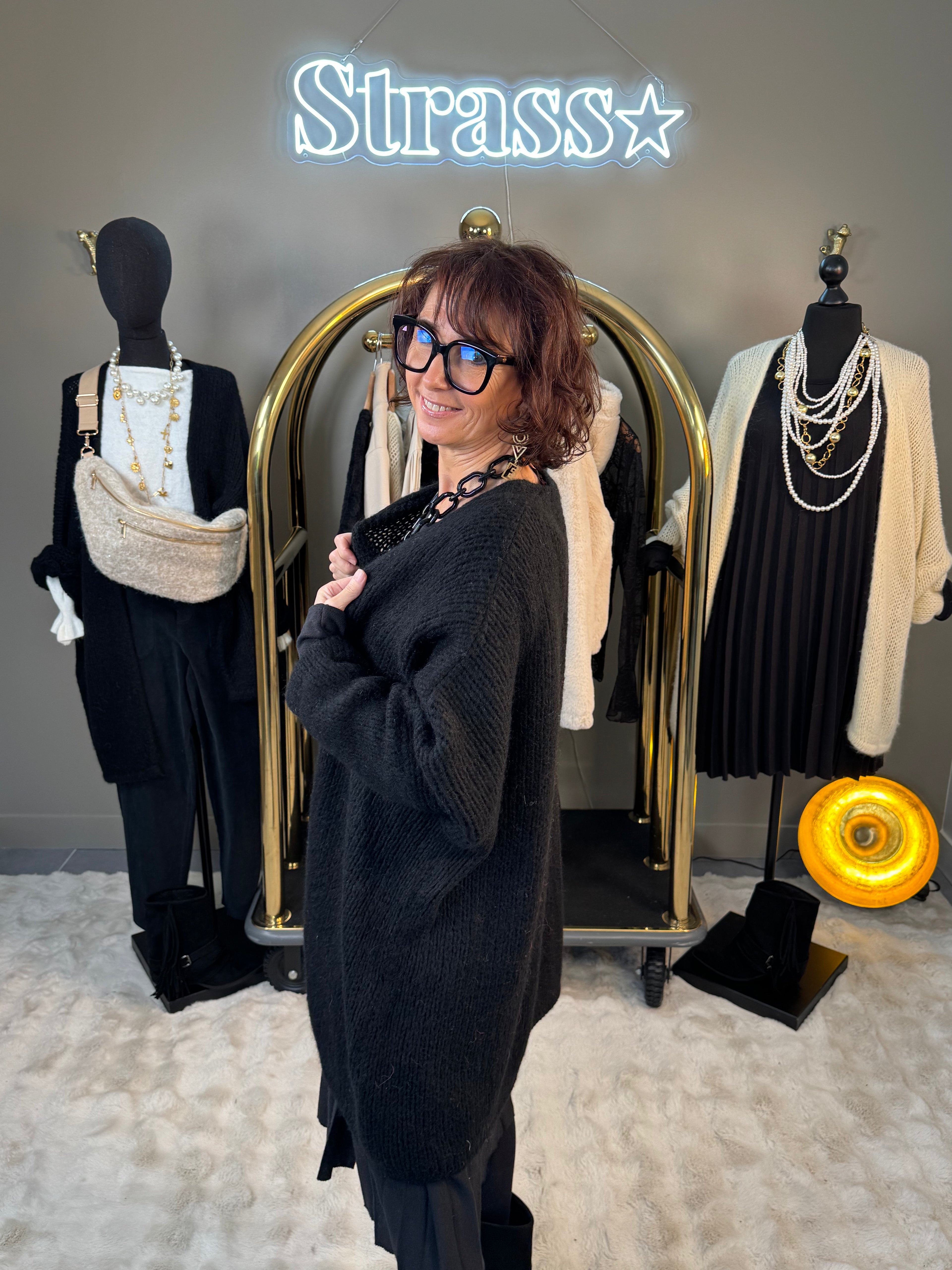 Gilet Bernadette Mi Long Noir