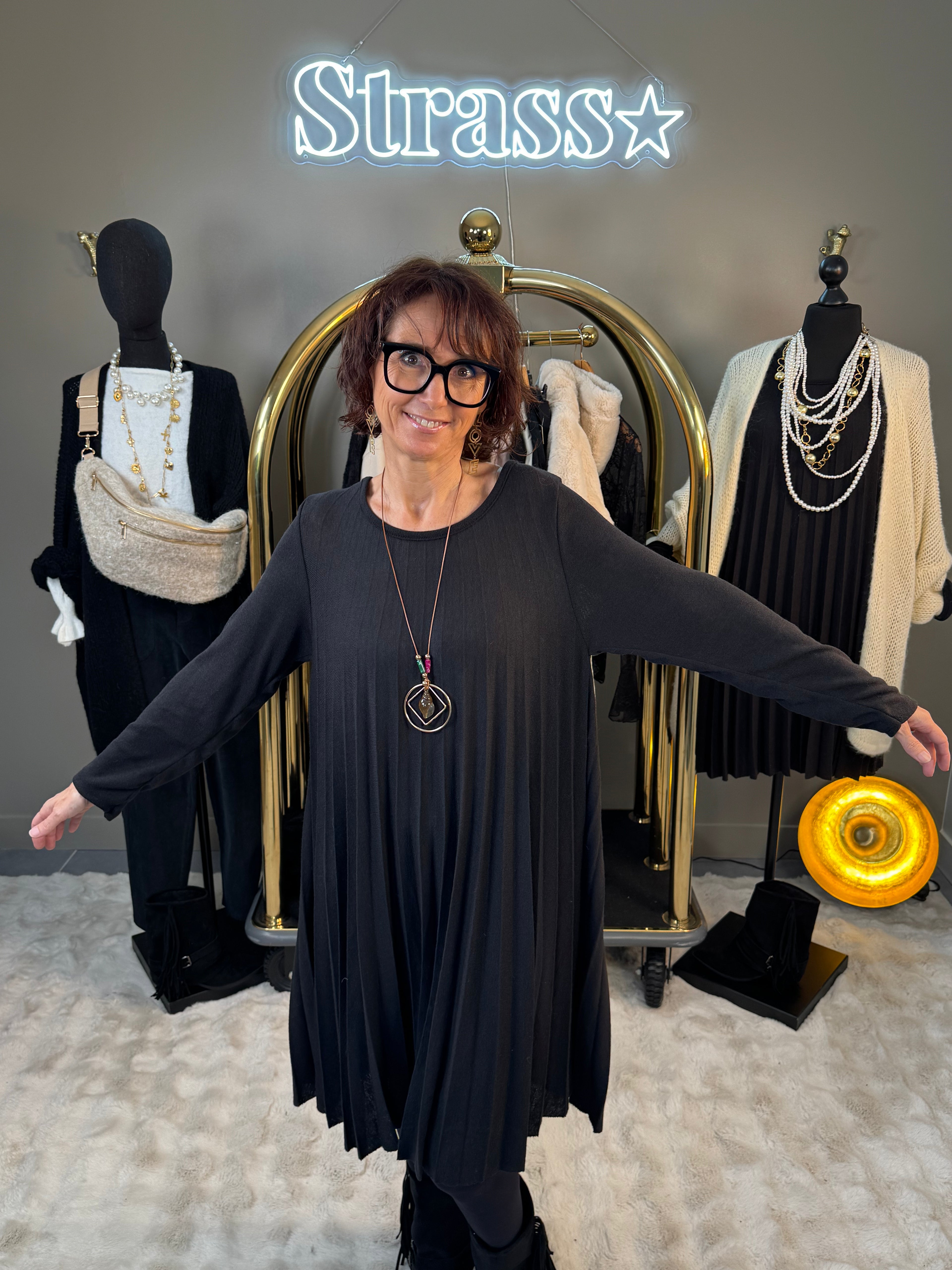 Robe Lainage Plissé Noir