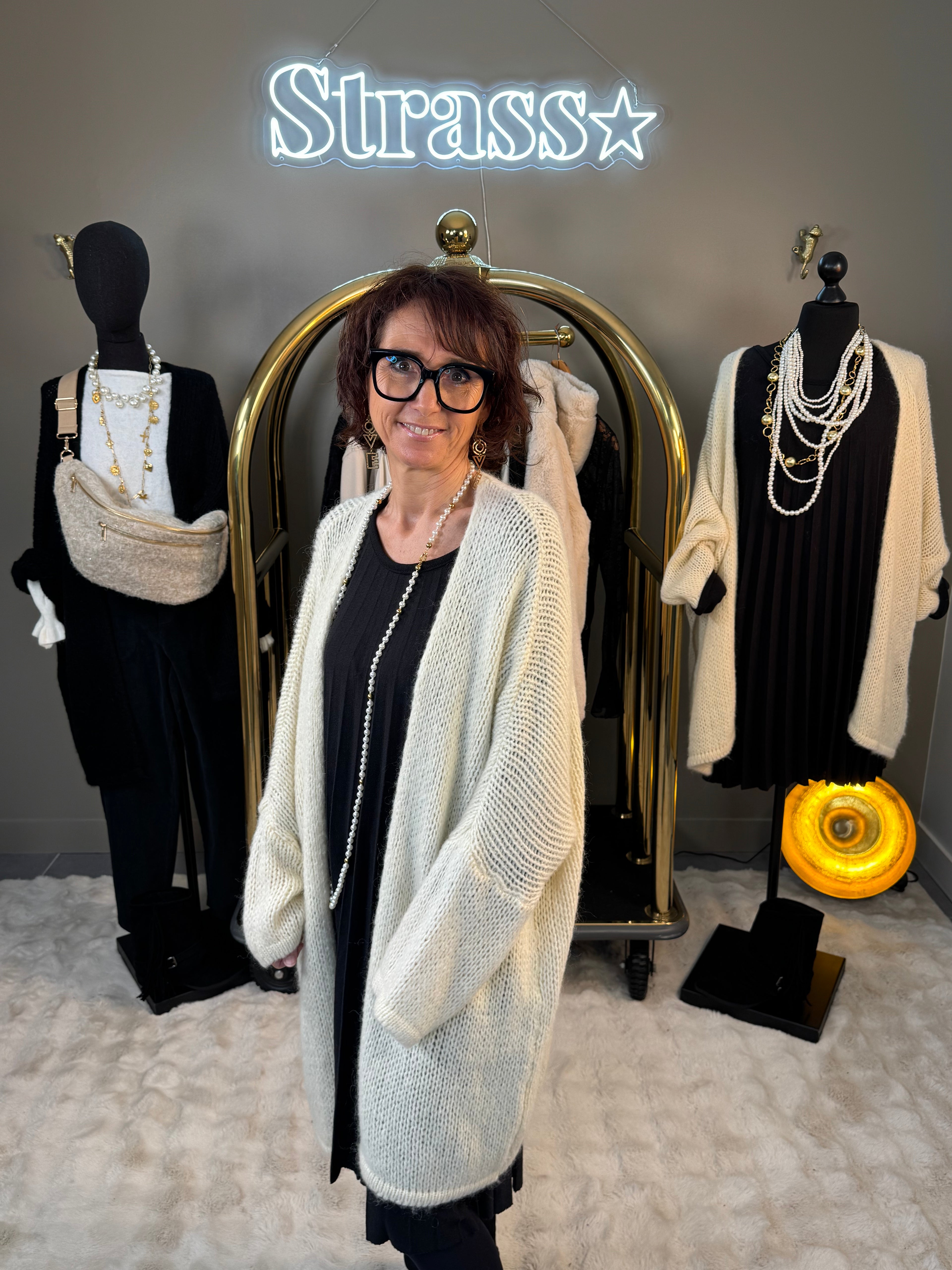 Gilet Bernadette Mi Long Écru