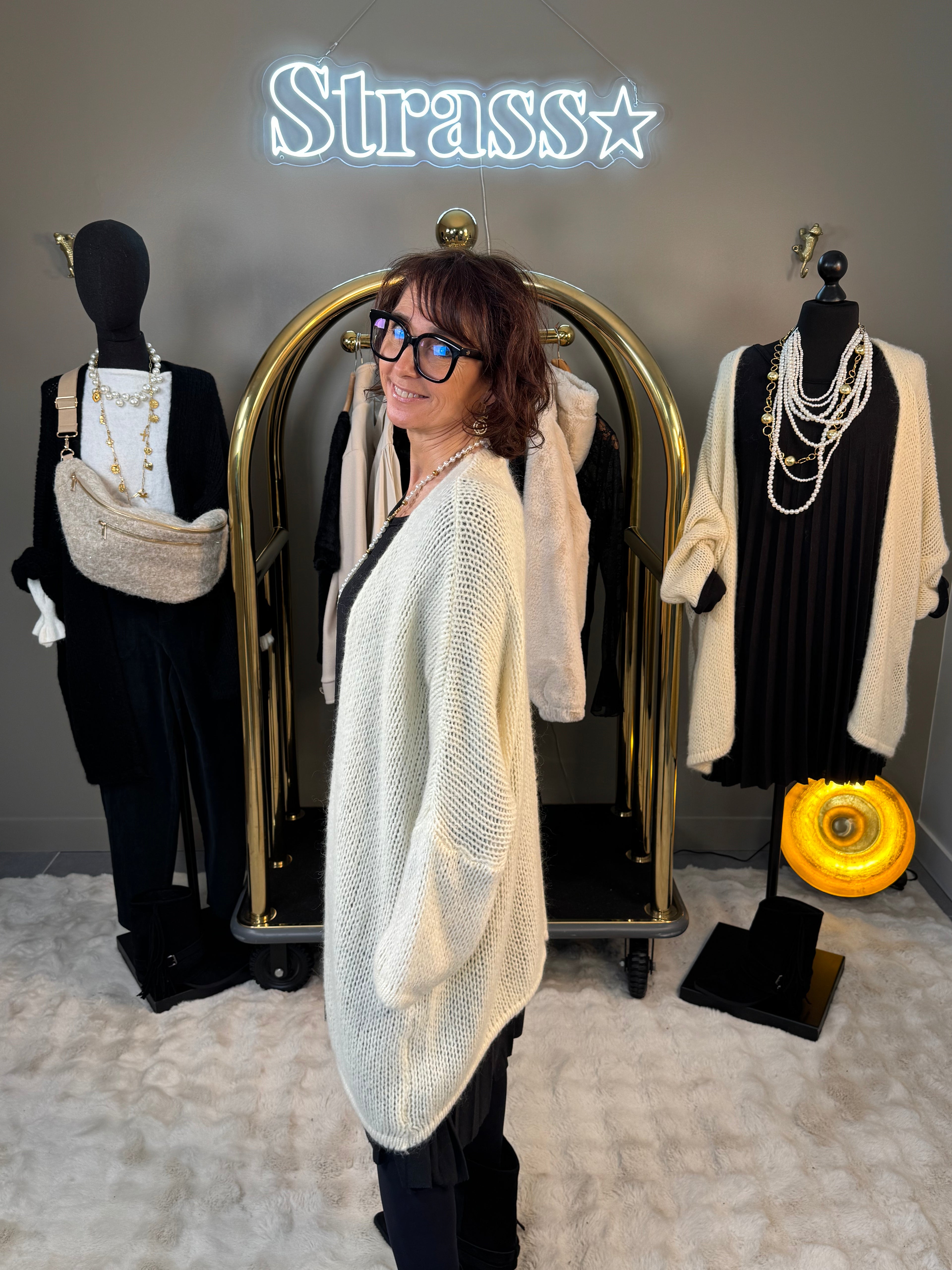 Gilet Bernadette Mi Long Écru