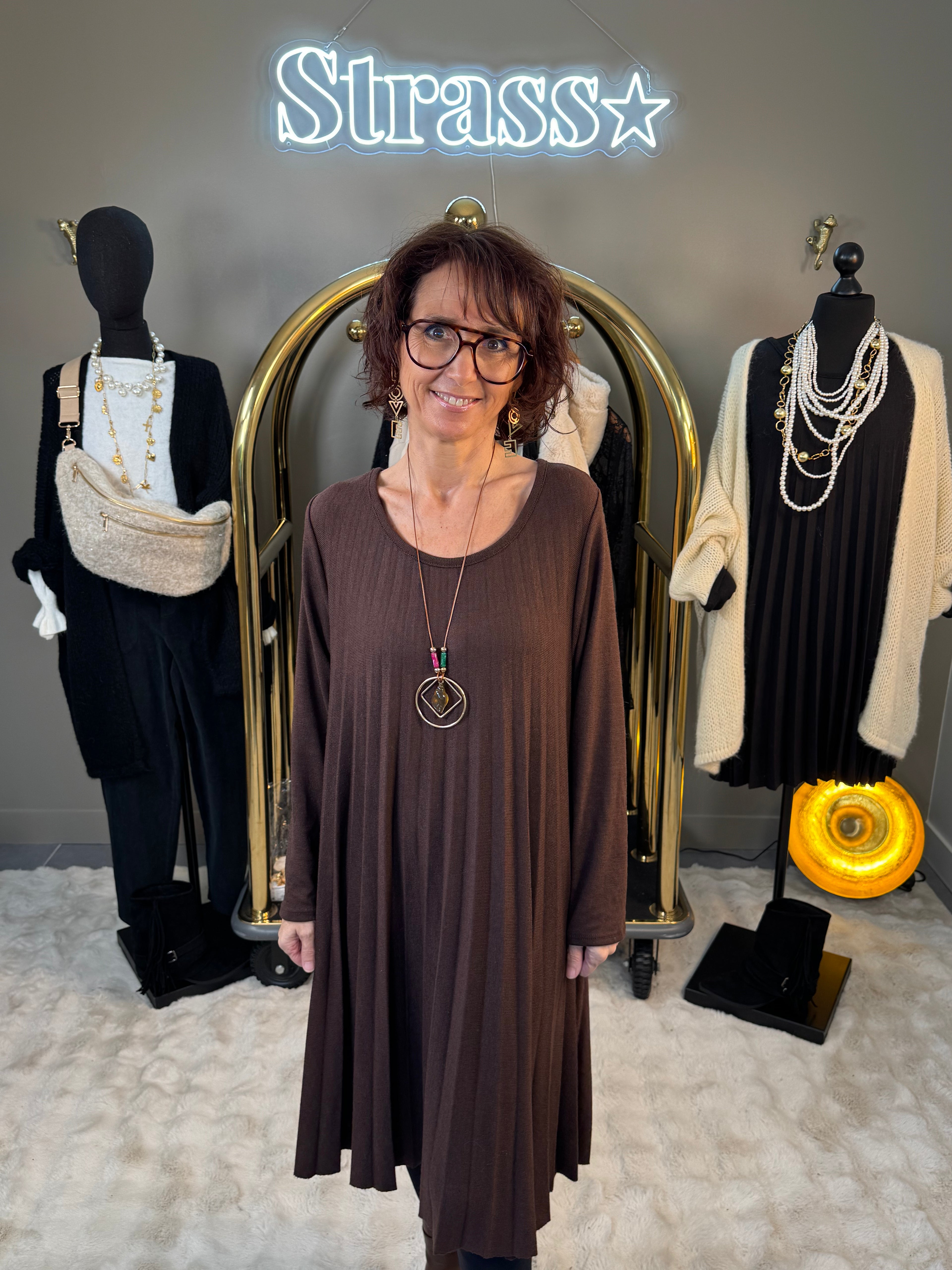 Robe Lainage Plissé Choco