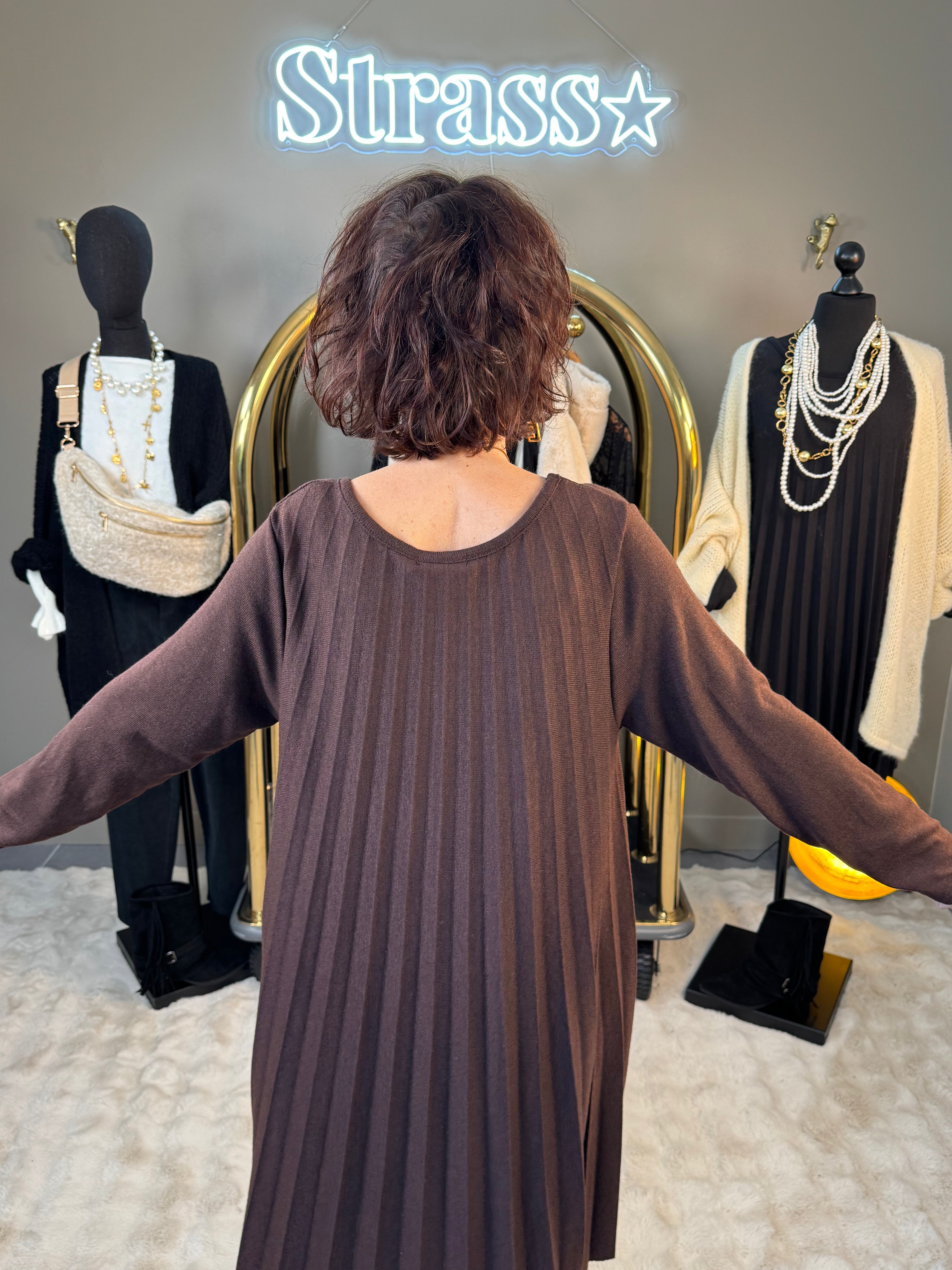 Robe Lainage Plissé Choco