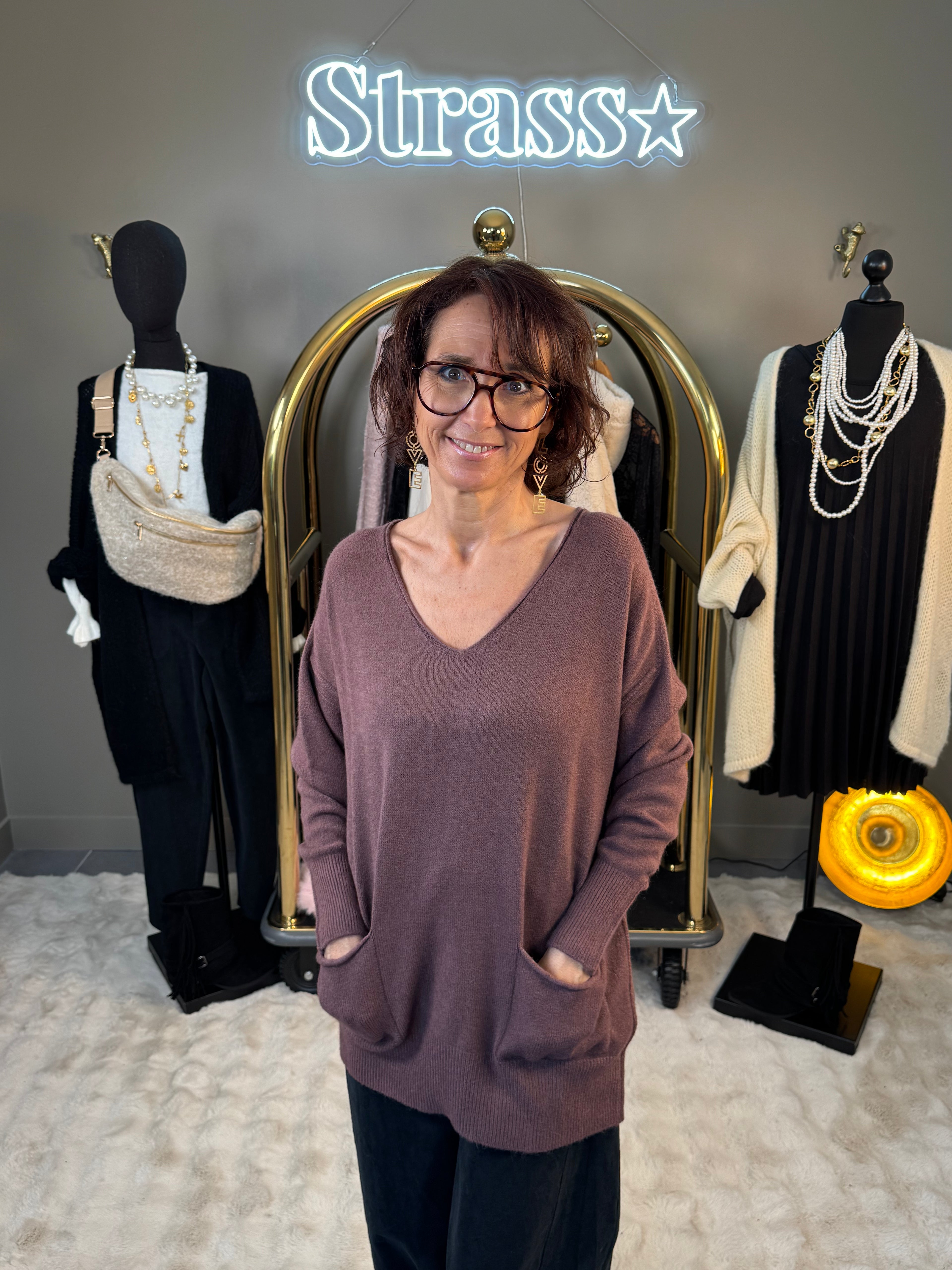 Pull Max Poche Étroit Col V Choco