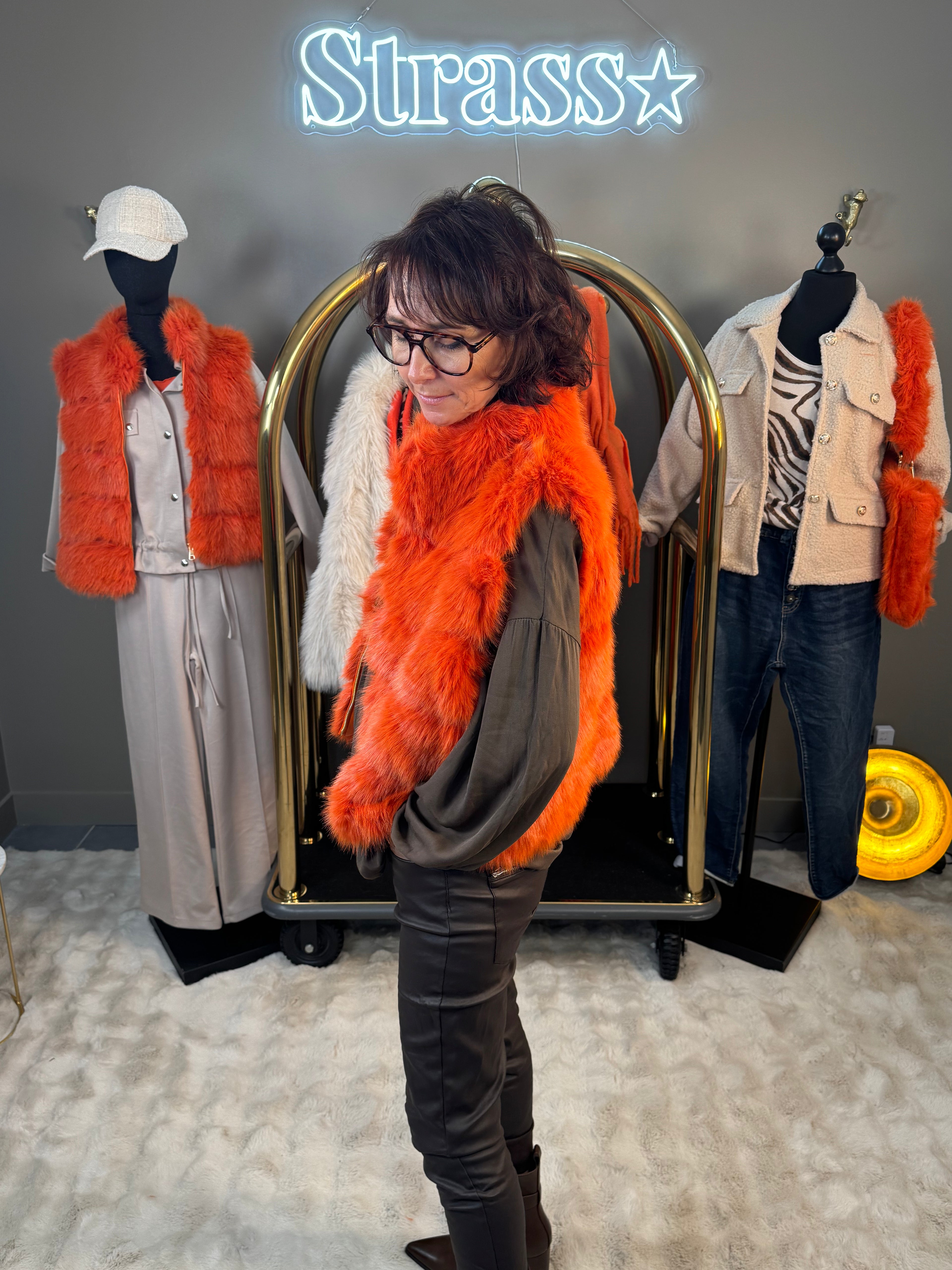 Gilet Sans Manche Jerry Fausse Fourrure Orange