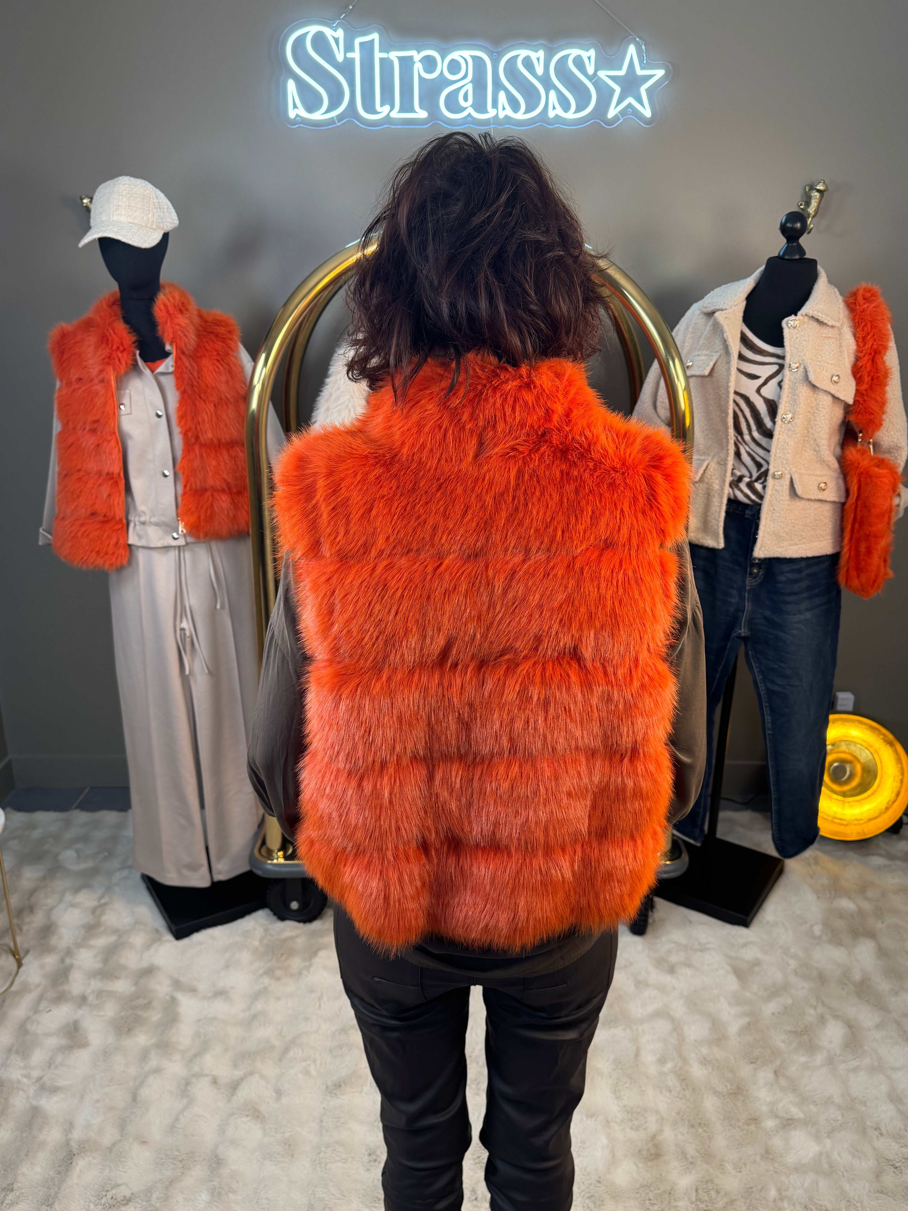 Gilet Sans Manche Jerry Fausse Fourrure Orange