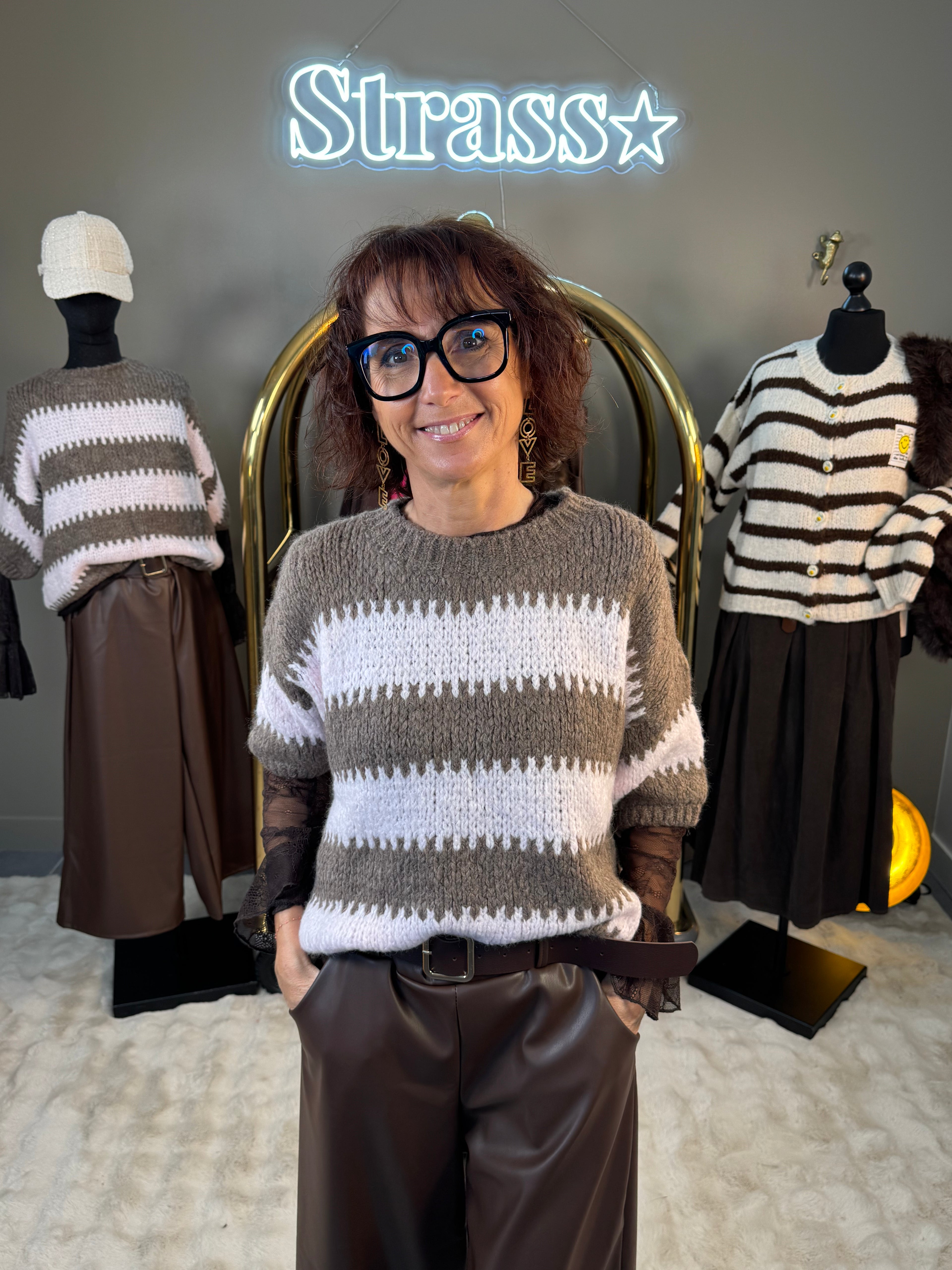 Pull Rayures Rose et Choco