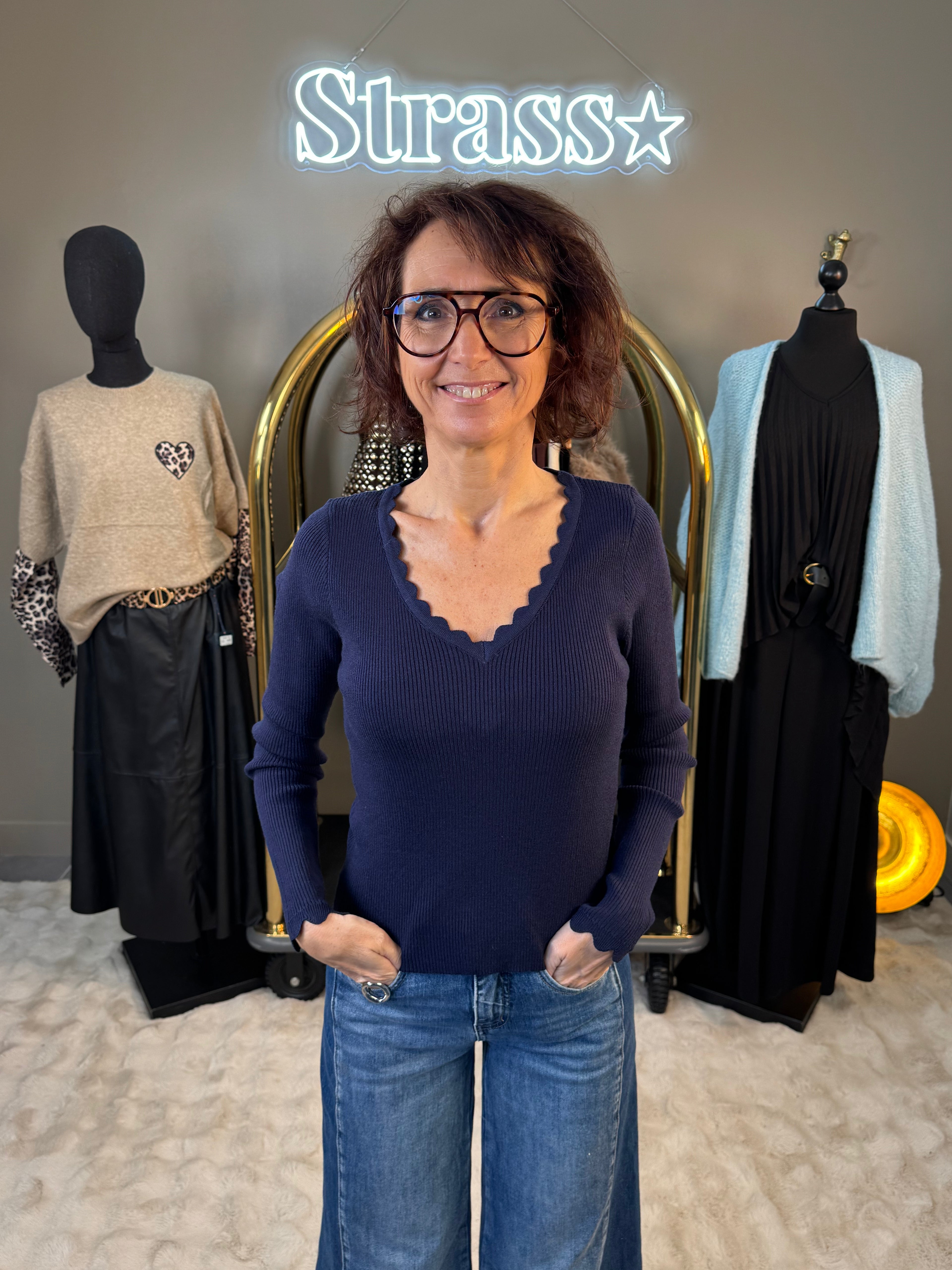 Pull V Chaussette Bleu Marine