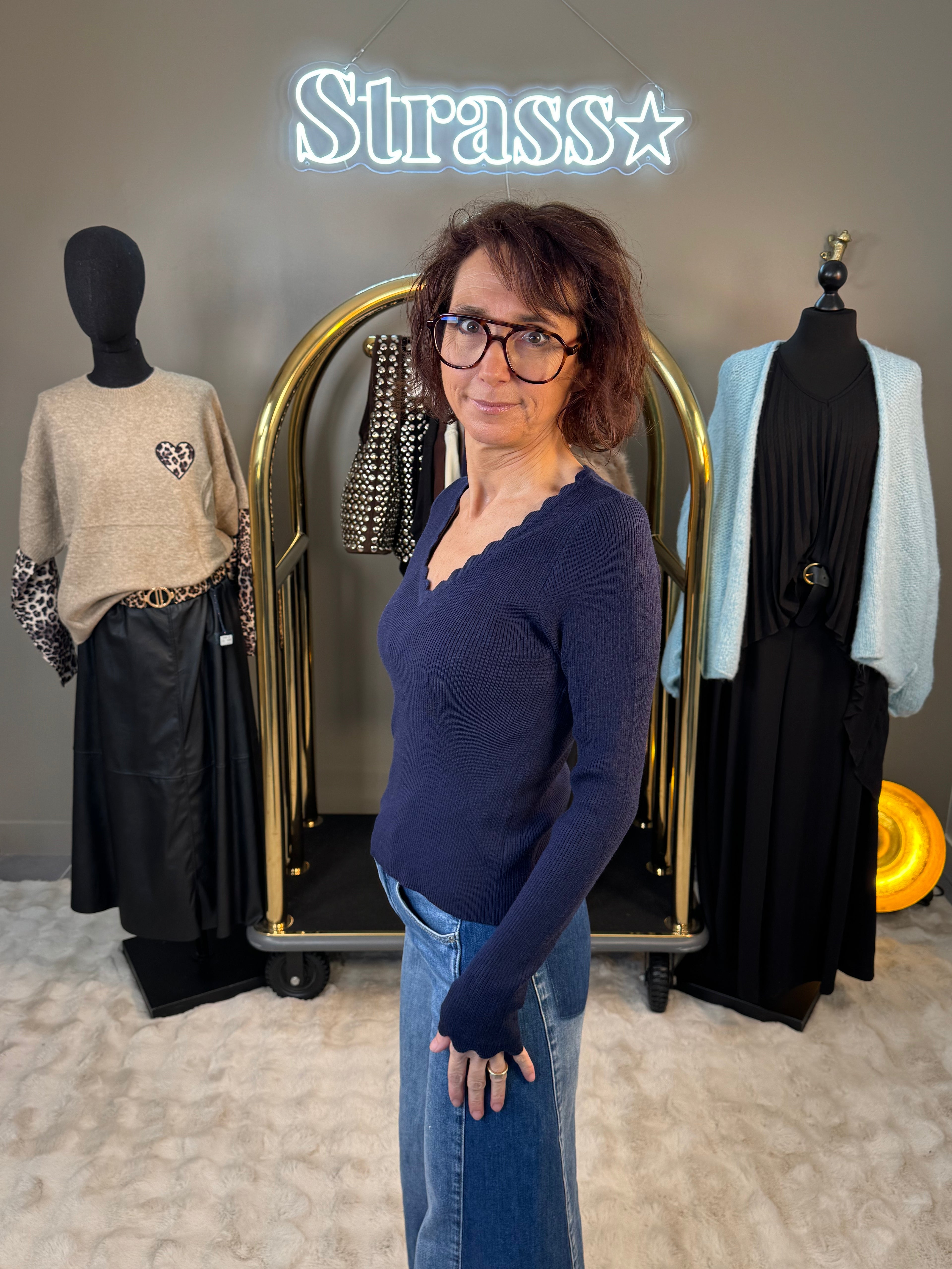 Pull V Chaussette Bleu Marine