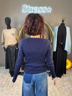 Pull V Chaussette Bleu Marine