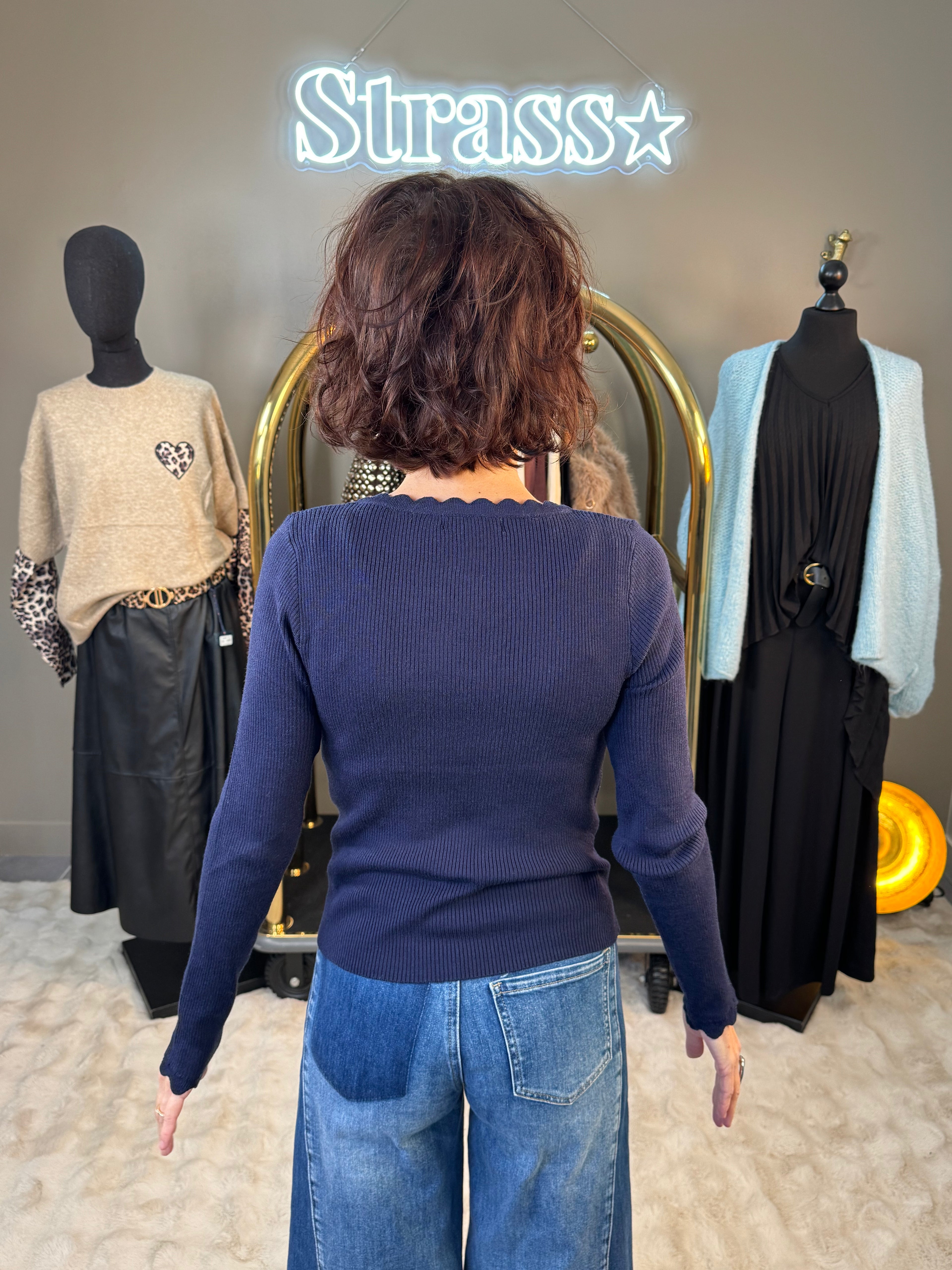 Pull V Chaussette Bleu Marine