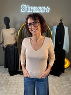 Pull V Chaussette Beige