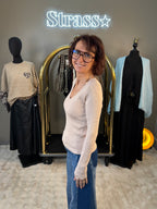 Pull V Chaussette Beige