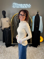 Pull Col Montant Dentelle Beige