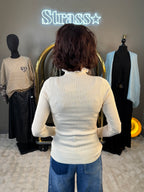 Pull Col Montant Dentelle Beige