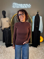 Pull Col Montant Dentelle Choco