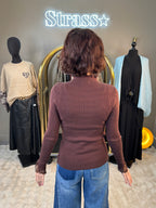 Pull Col Montant Dentelle Choco