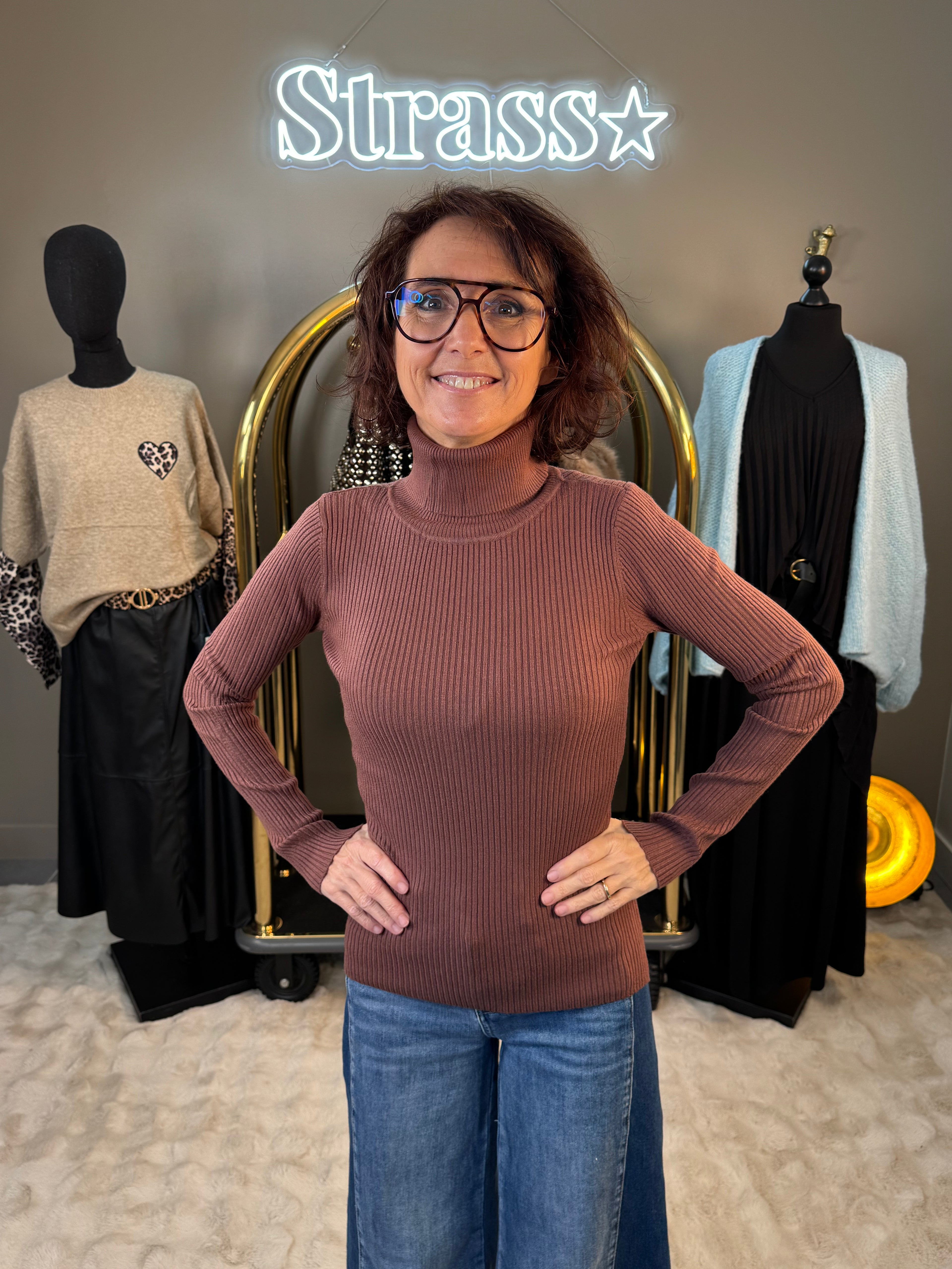 Pull Col Roulé Chaussette Choco