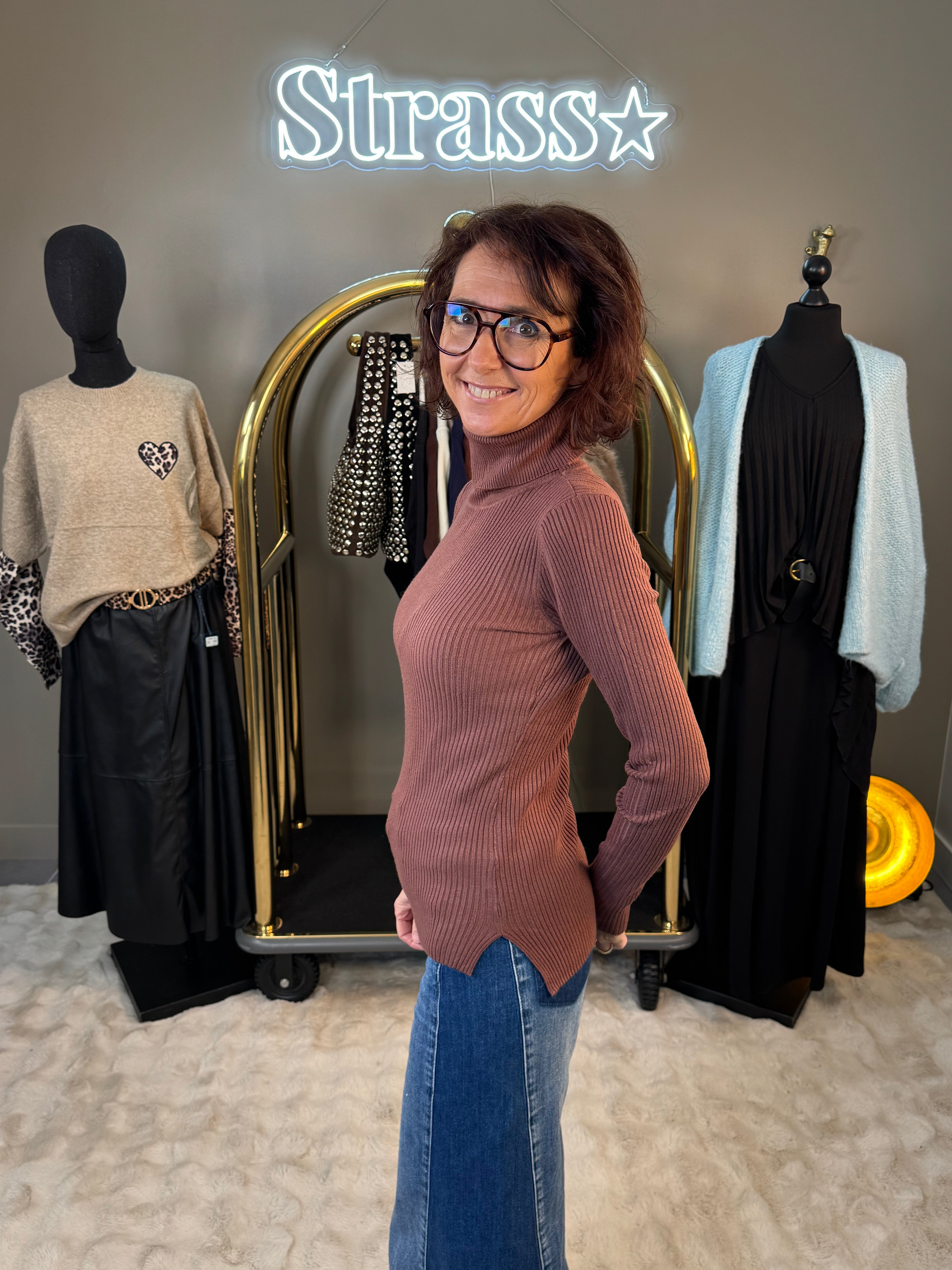 Pull Col Roulé Chaussette Choco