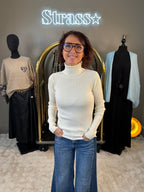 Pull Col Roulé Chaussette Écru