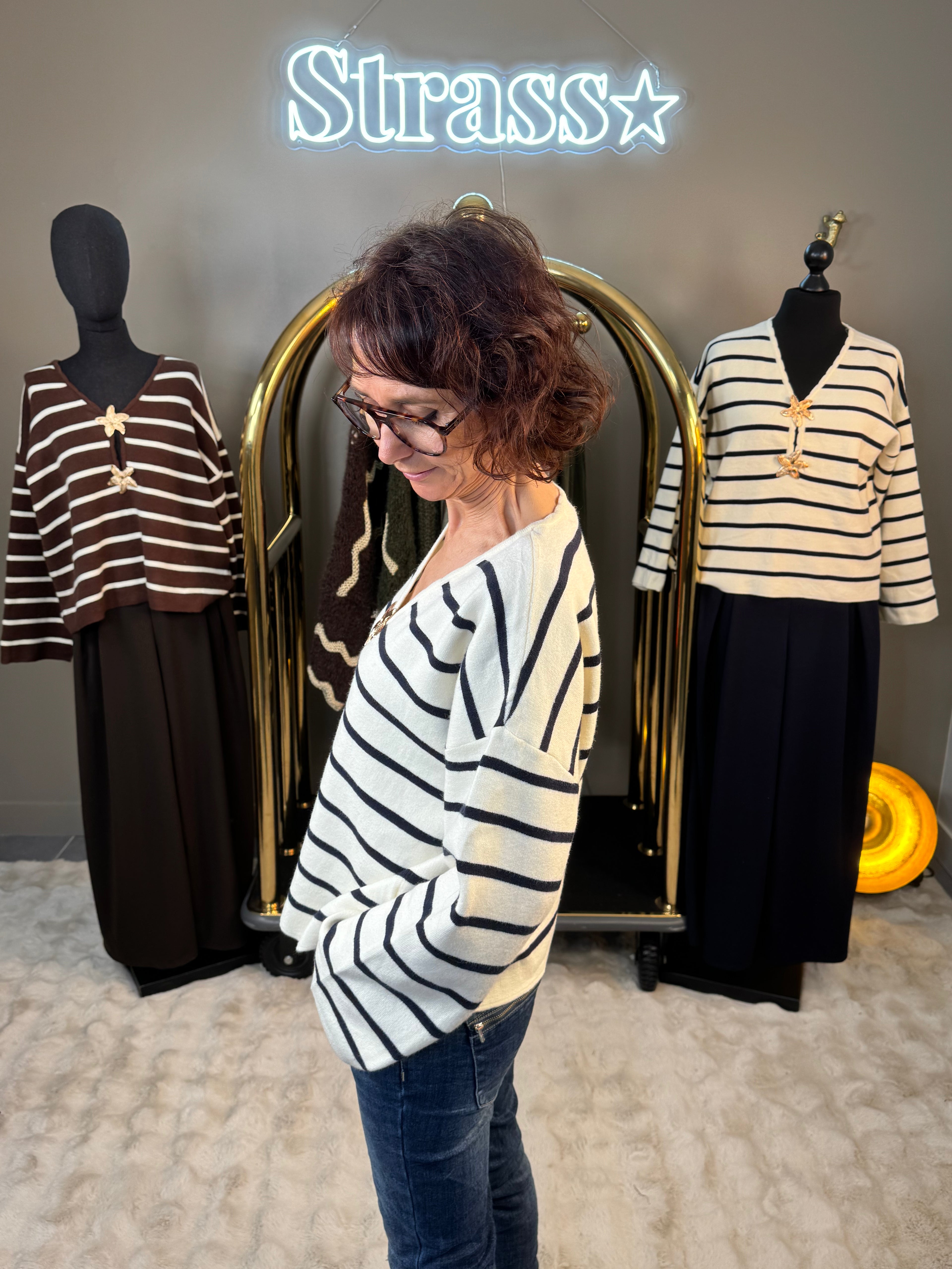 Pull Marinière Étoile De Mer Écru et Bleu Marine