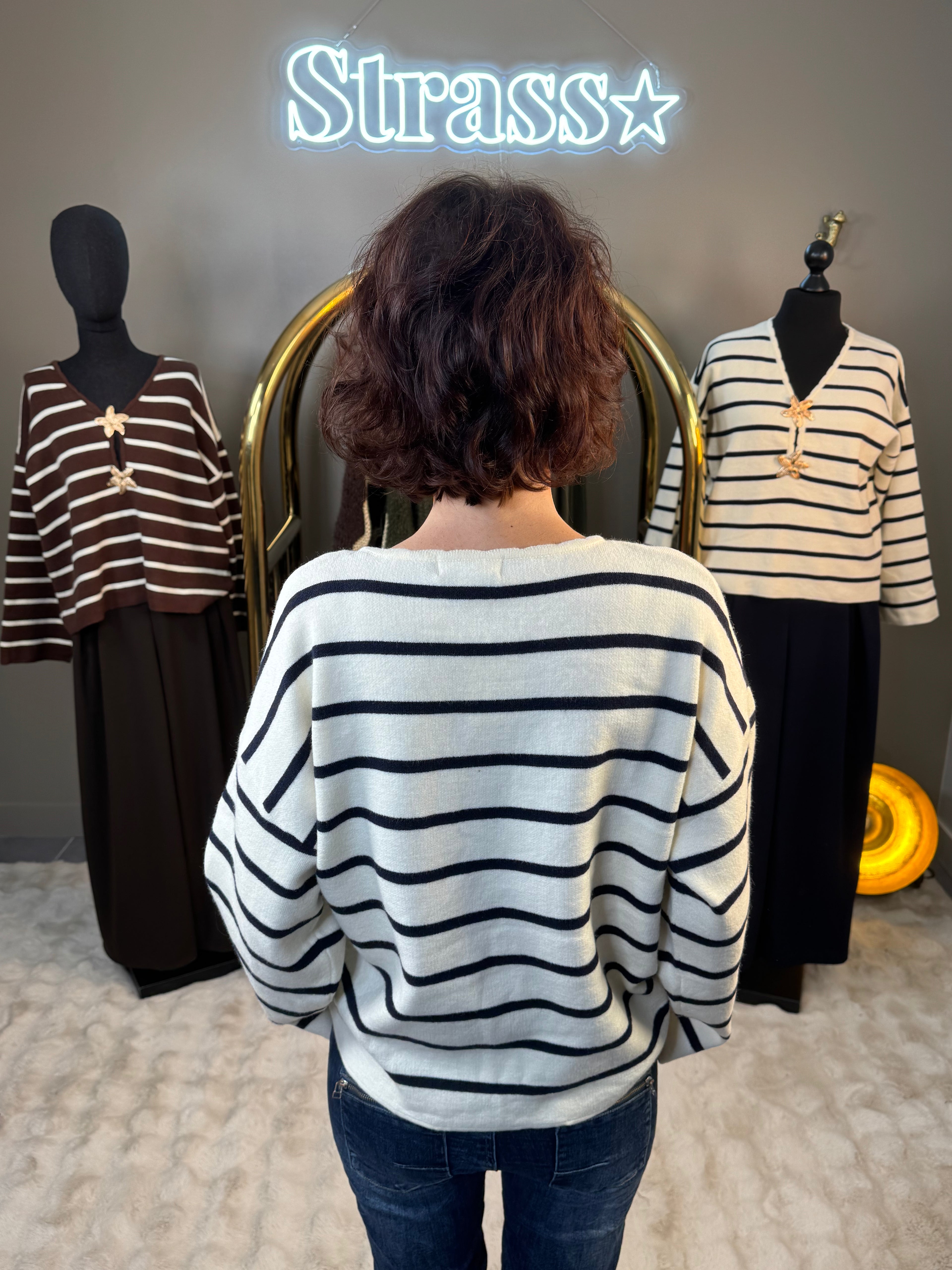 Pull Marinière Étoile De Mer Écru et Bleu Marine