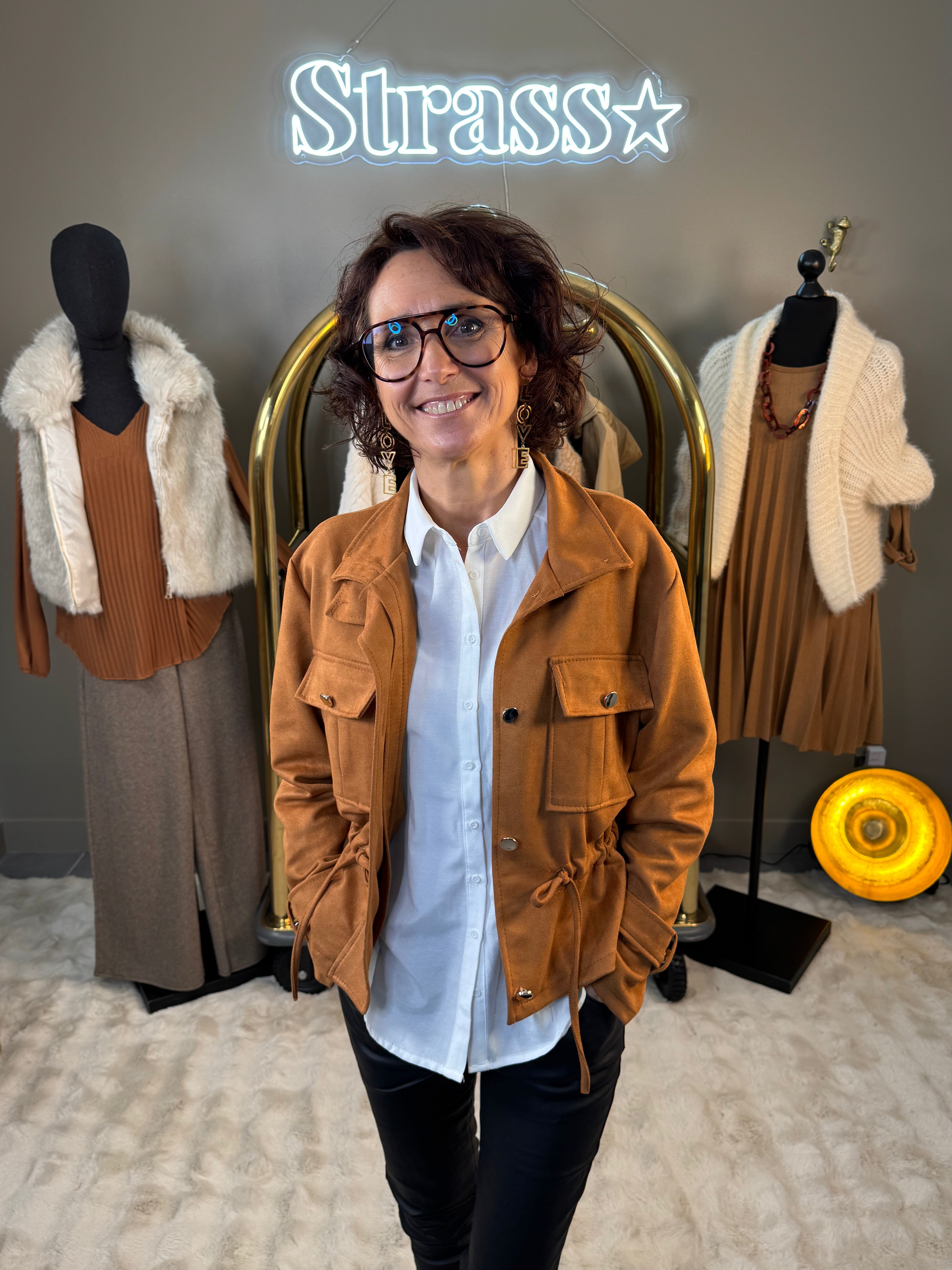 Veste Suédine Cognac