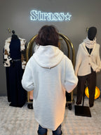 Manteau Long Capuche Étoile Écru