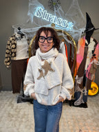 Pull Écharpe Étoiles Perles Écru