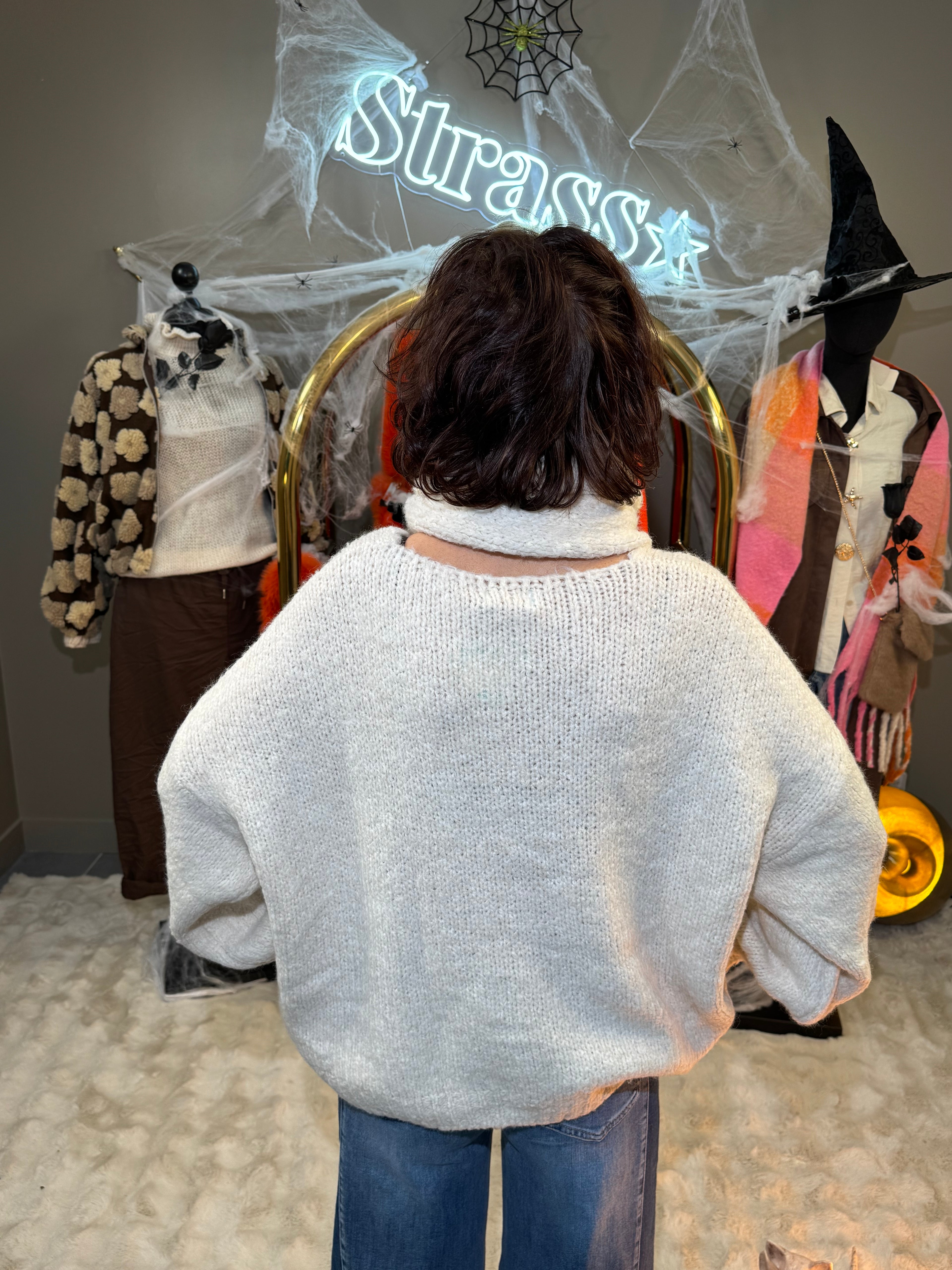 Pull Écharpe Étoiles Perles Écru